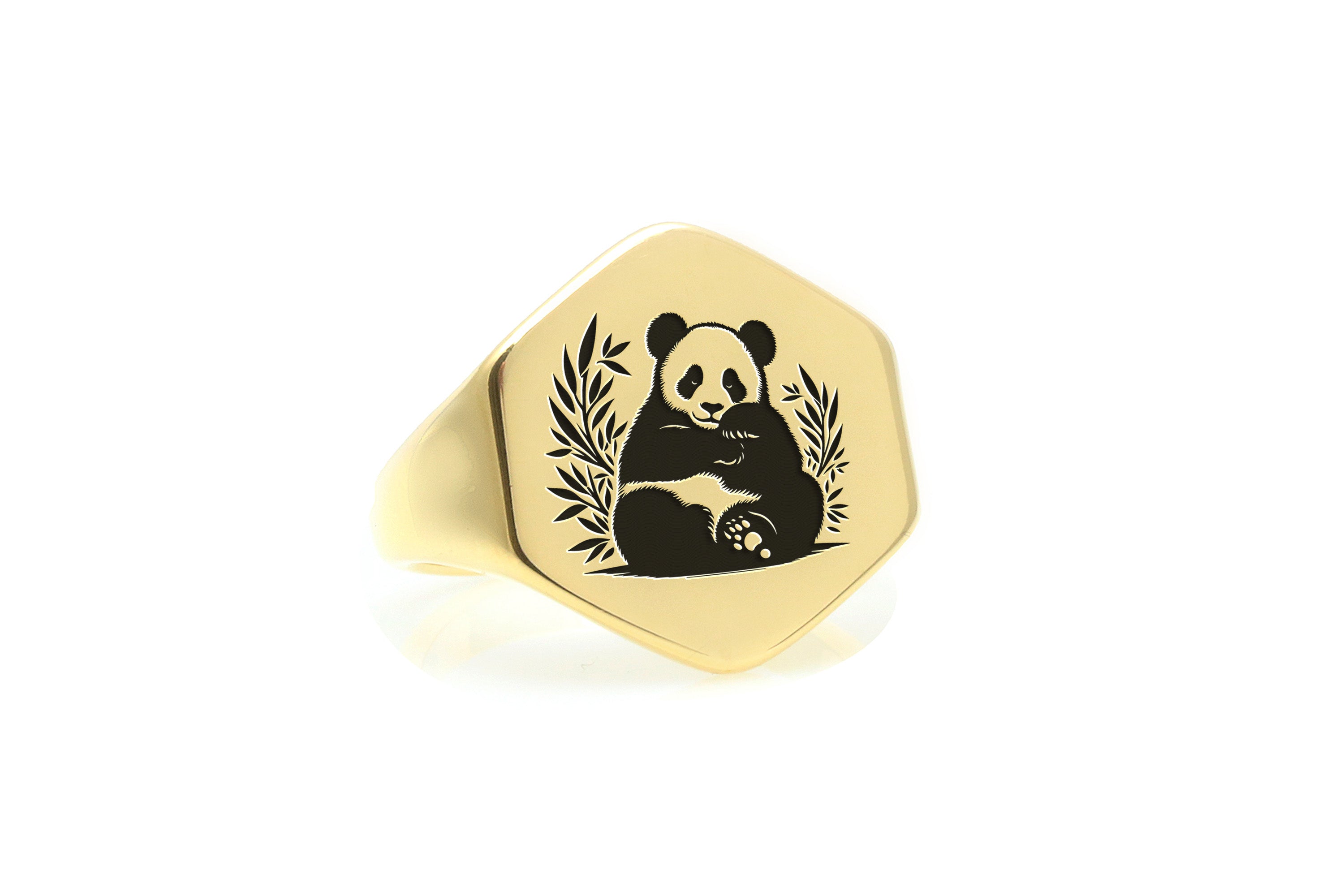 14k Gold Engraved Panda Ring