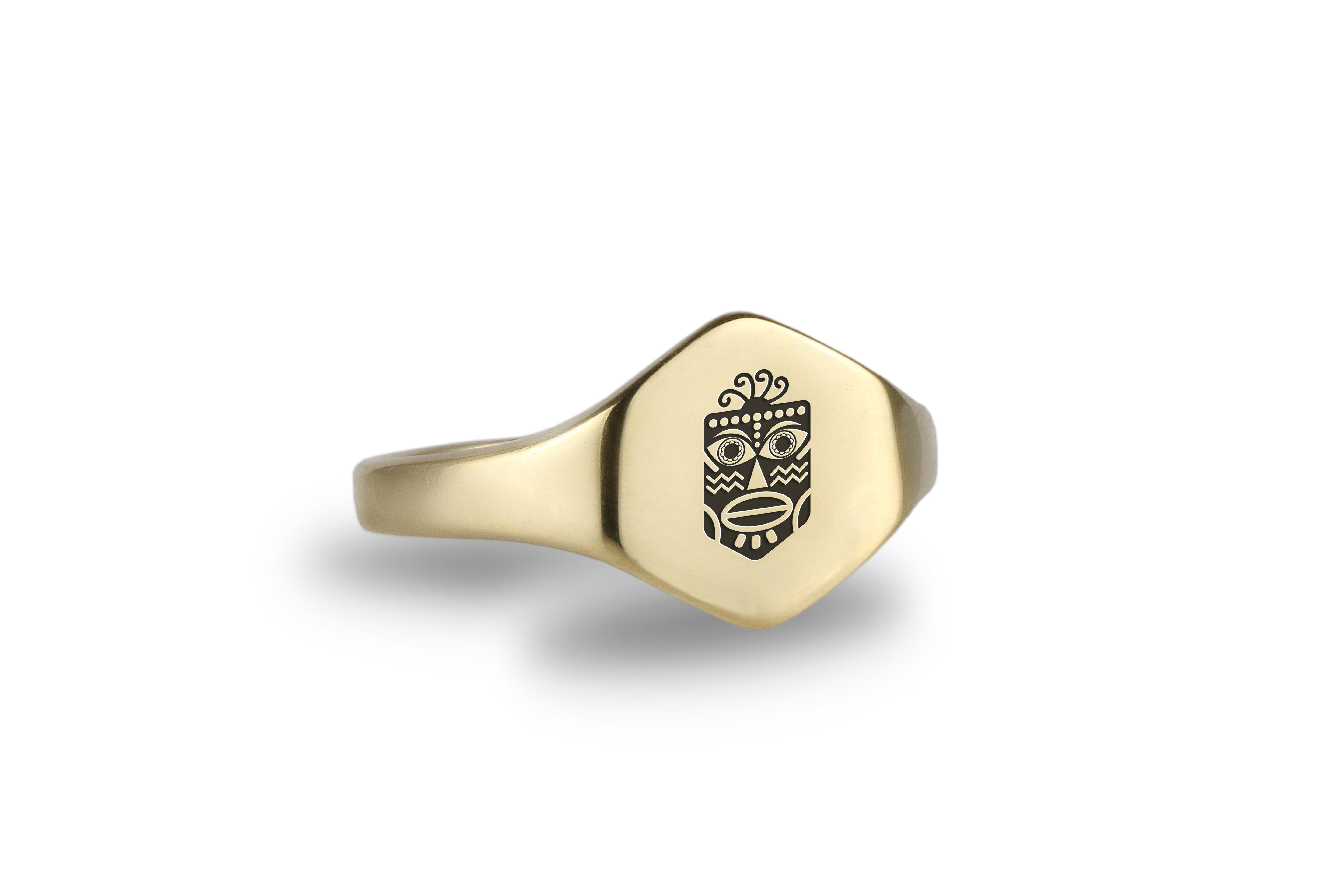 African Tribe Mask Gold Signet Ring