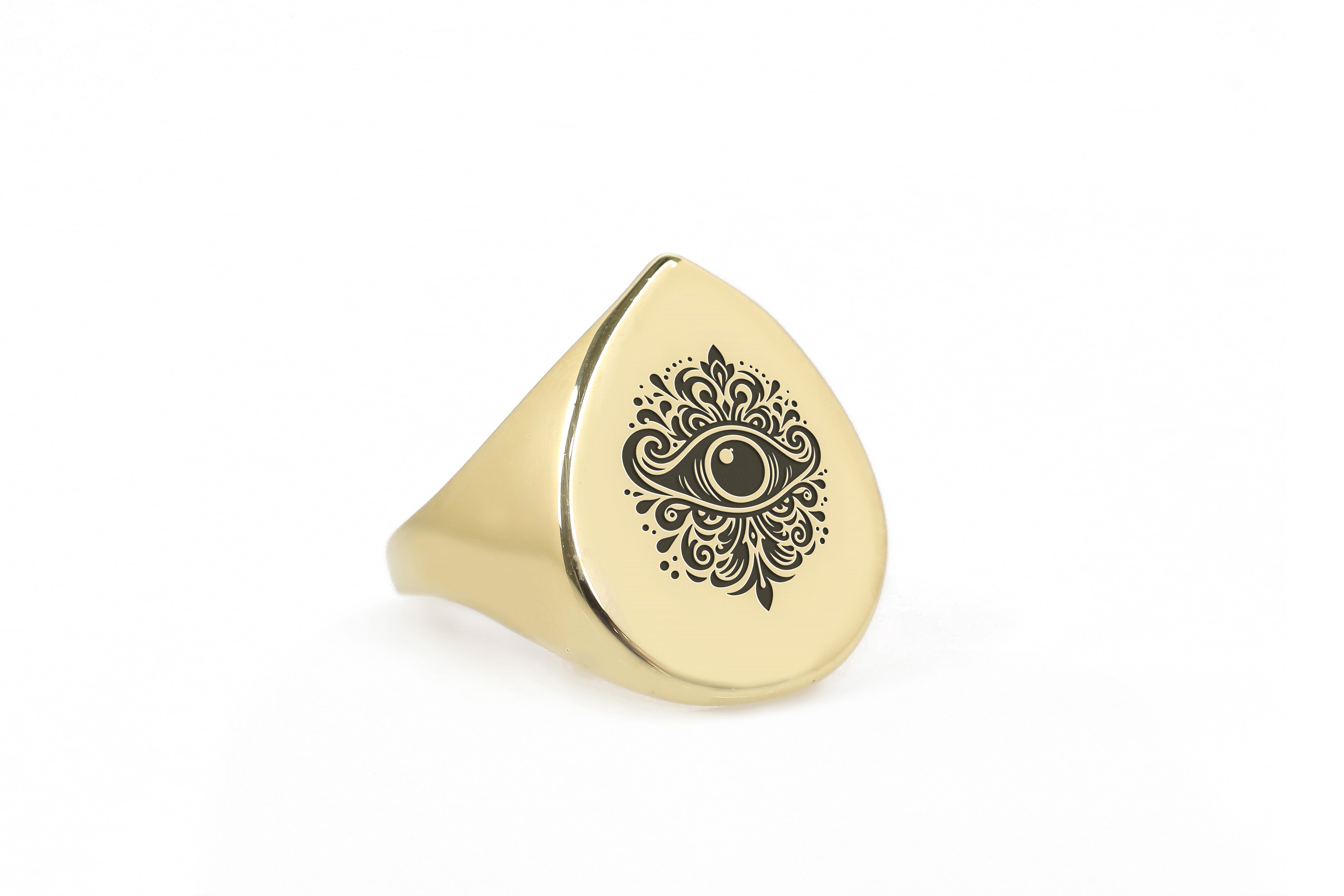 14k Gold Evil Eye Signet Ring