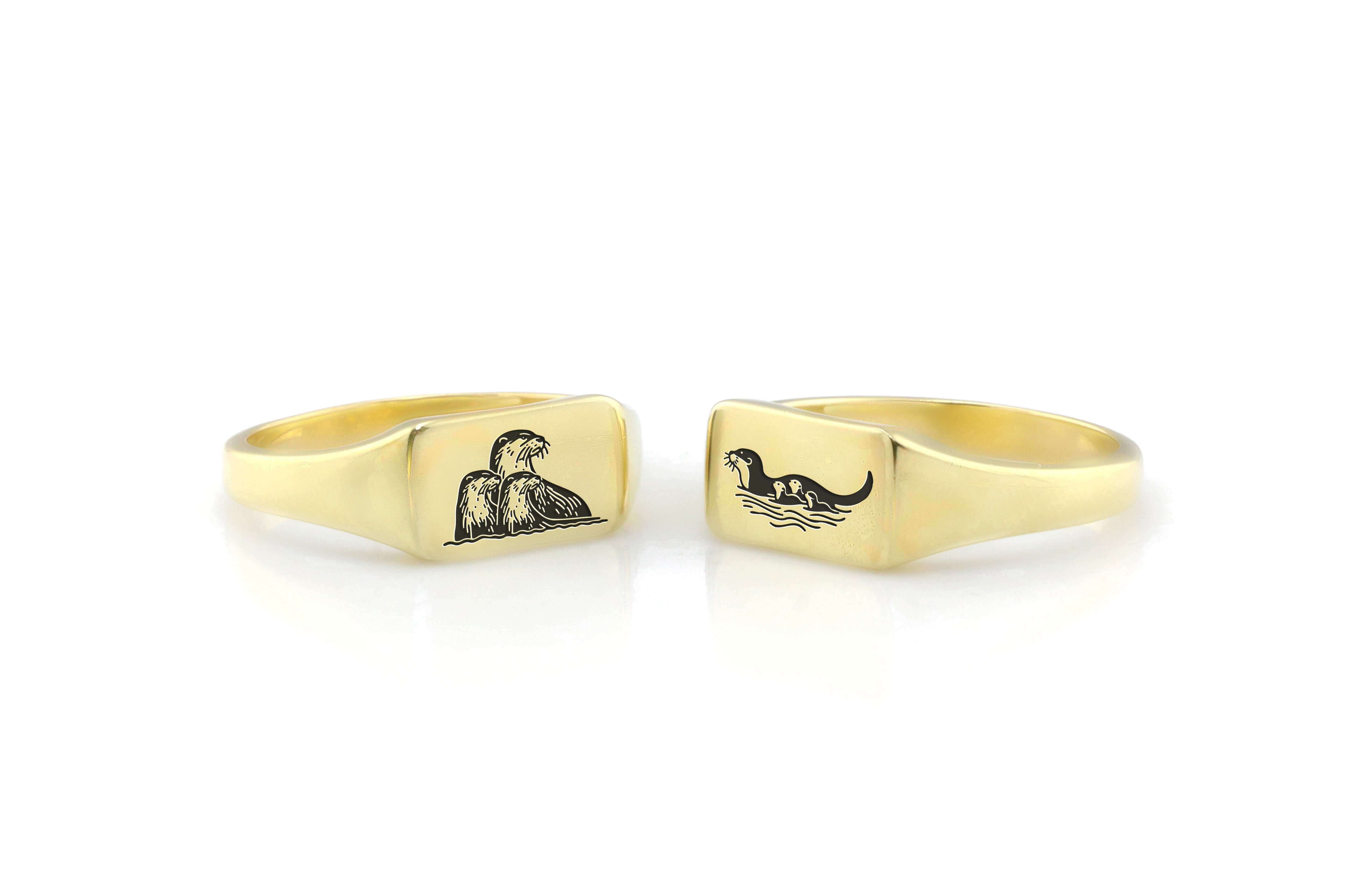 Otter Family Gold Signet Ring