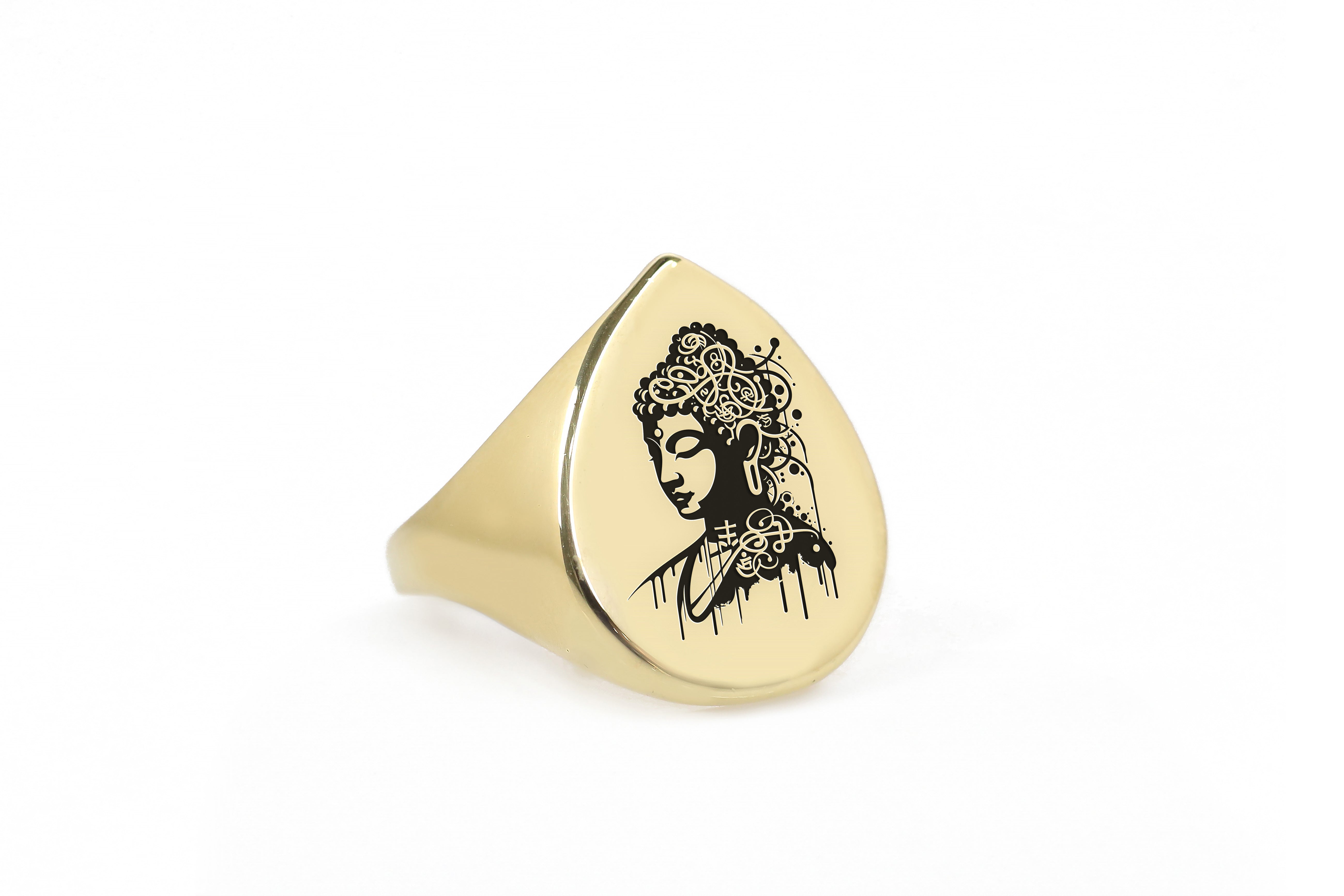 14k Gold Buddha Signet Ring