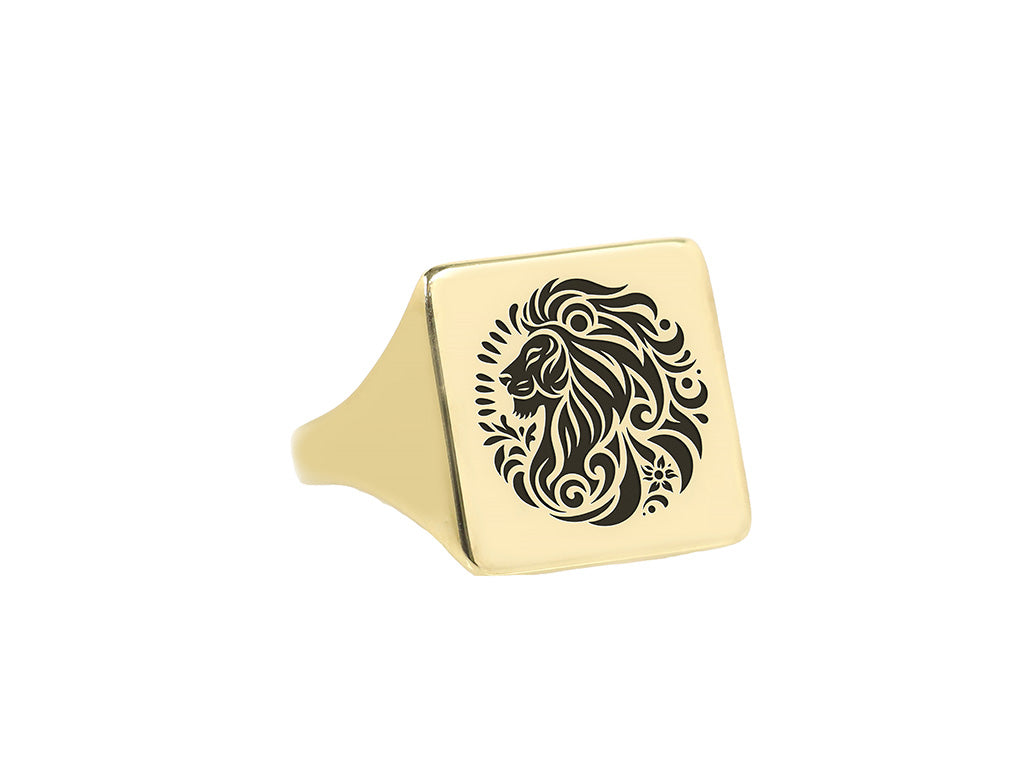 African Lion Gold Signet Ring