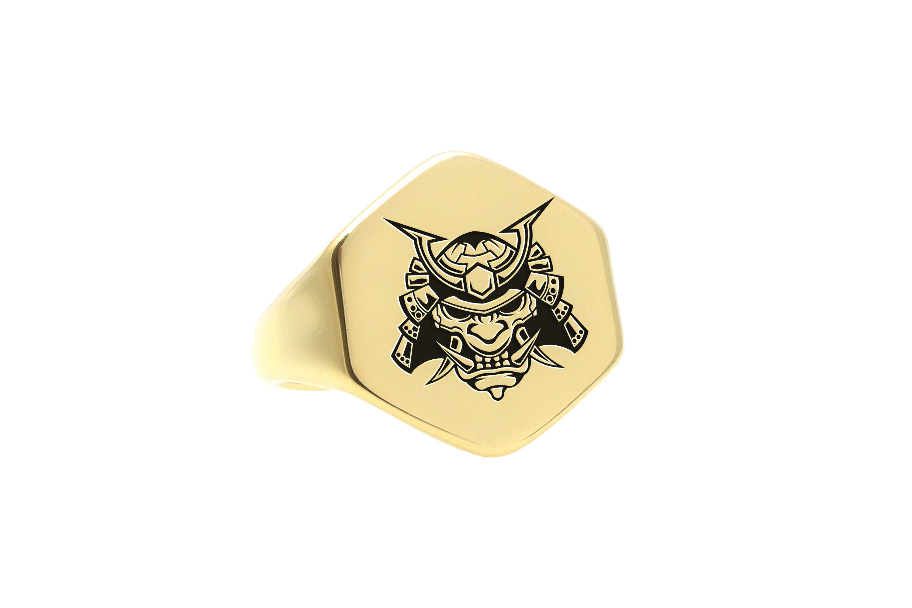 Gold Samurai Mask Signet Ring