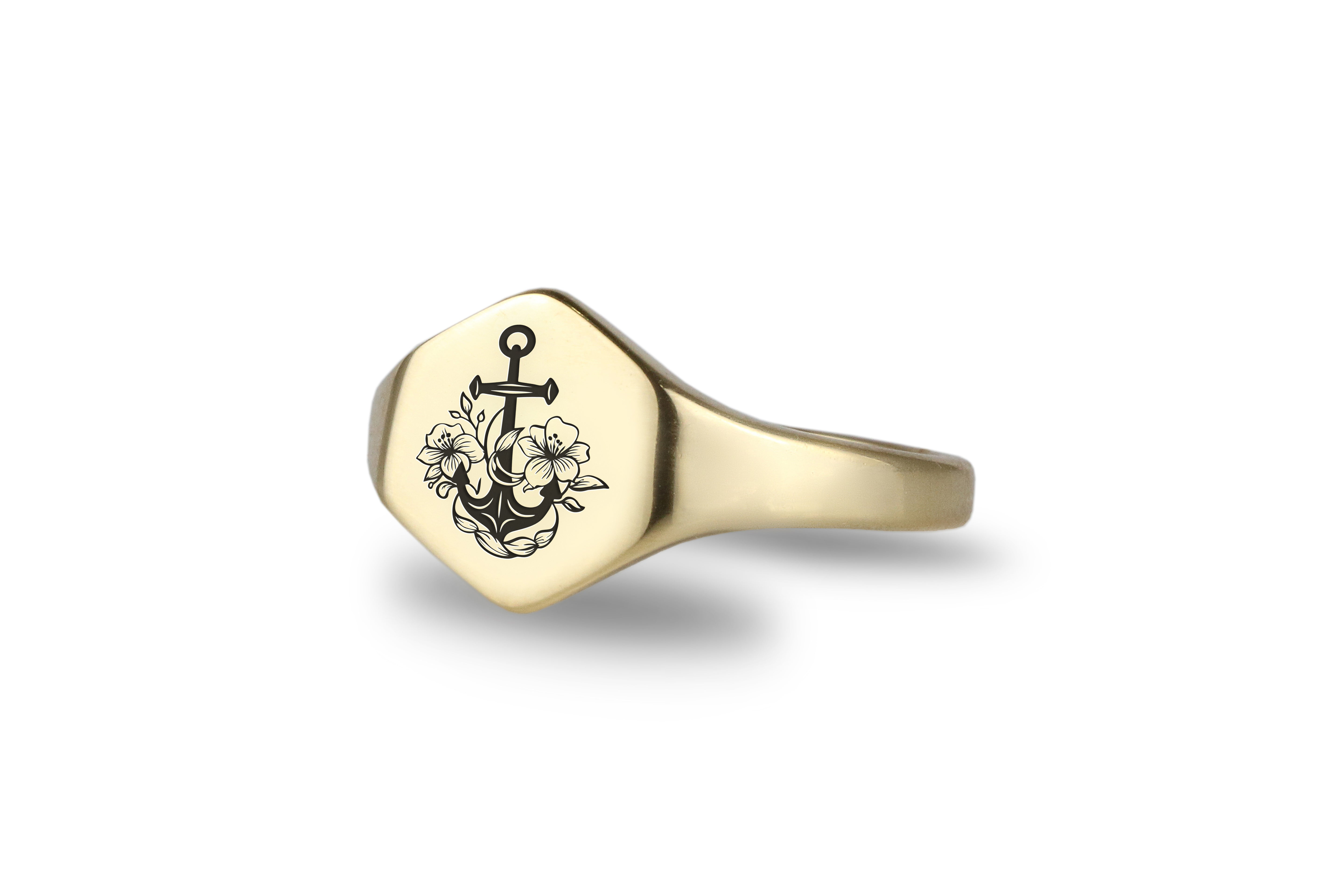Flowered Anchor Signet Ring