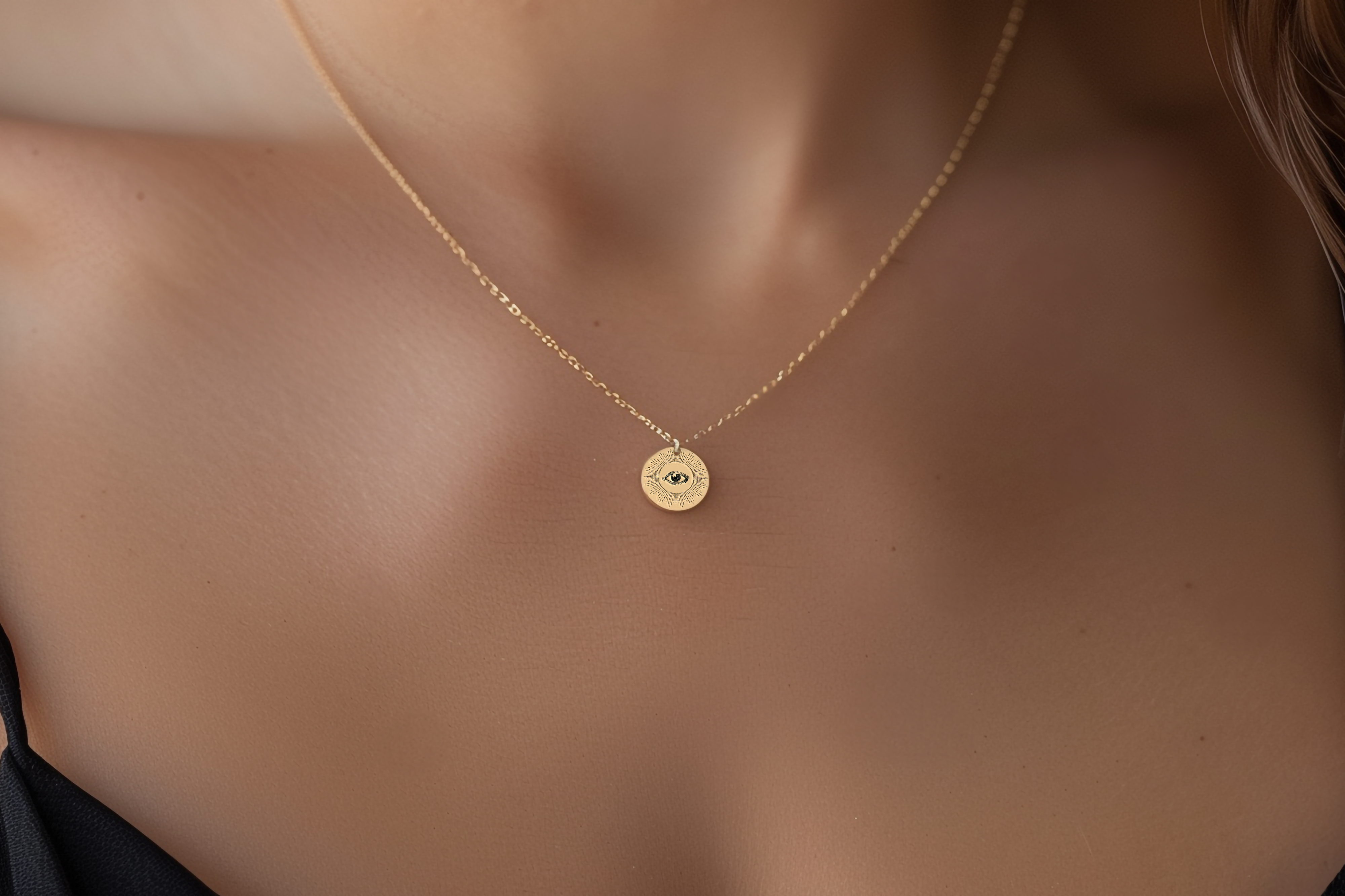 Engraved Gold Eye Necklace