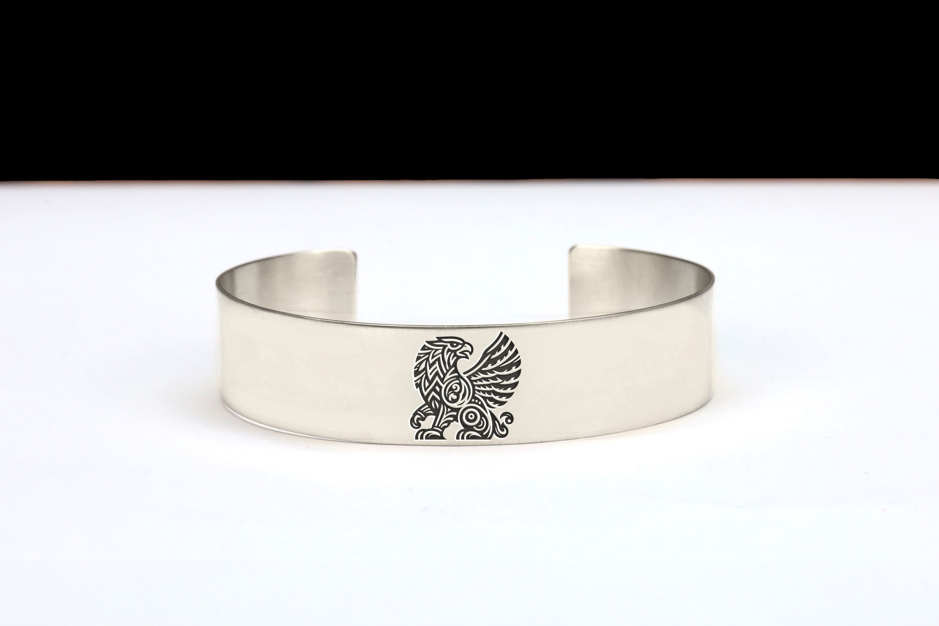 Engraved Griffin Silver Bracelet