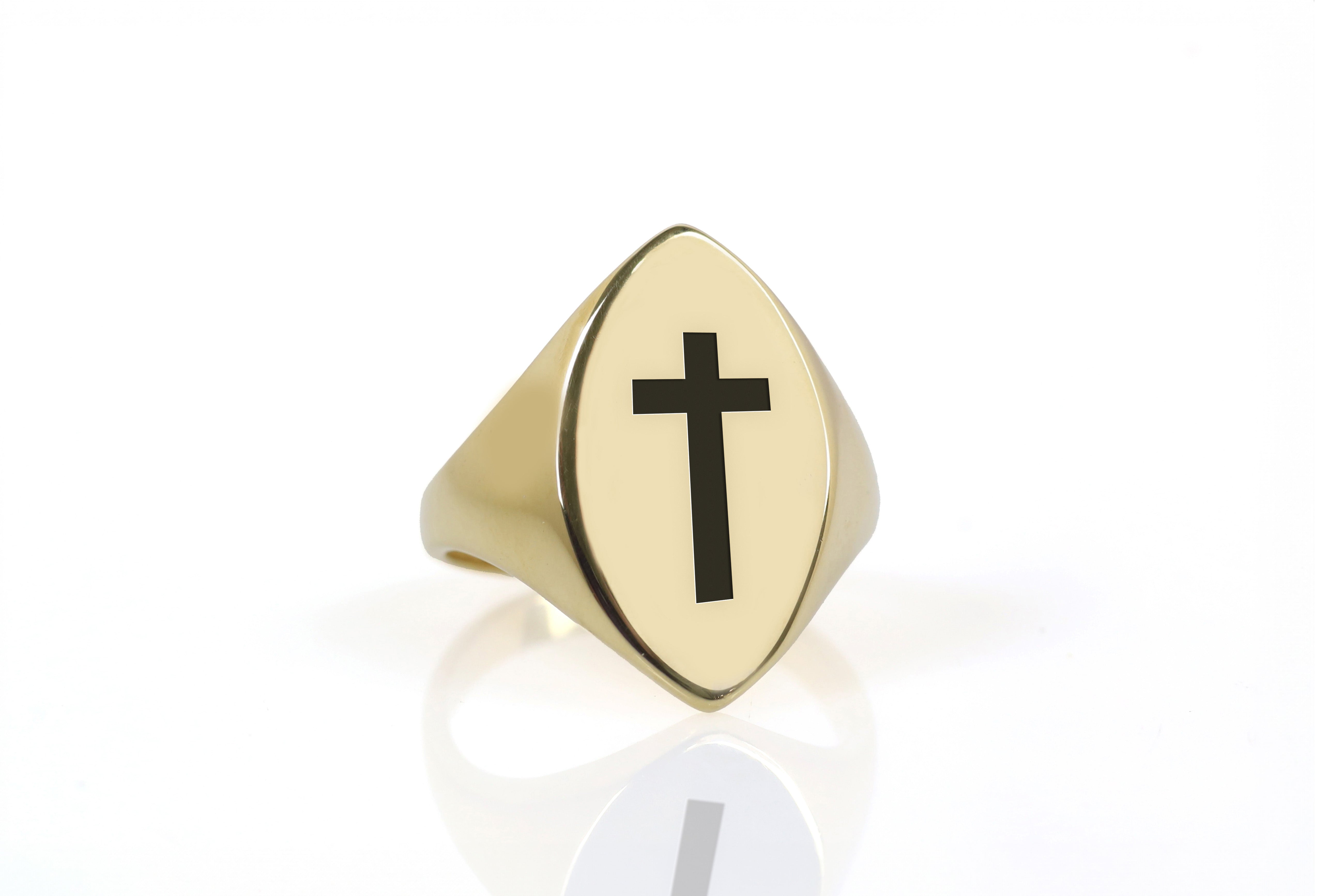 14k Gold Cross Signet Ring