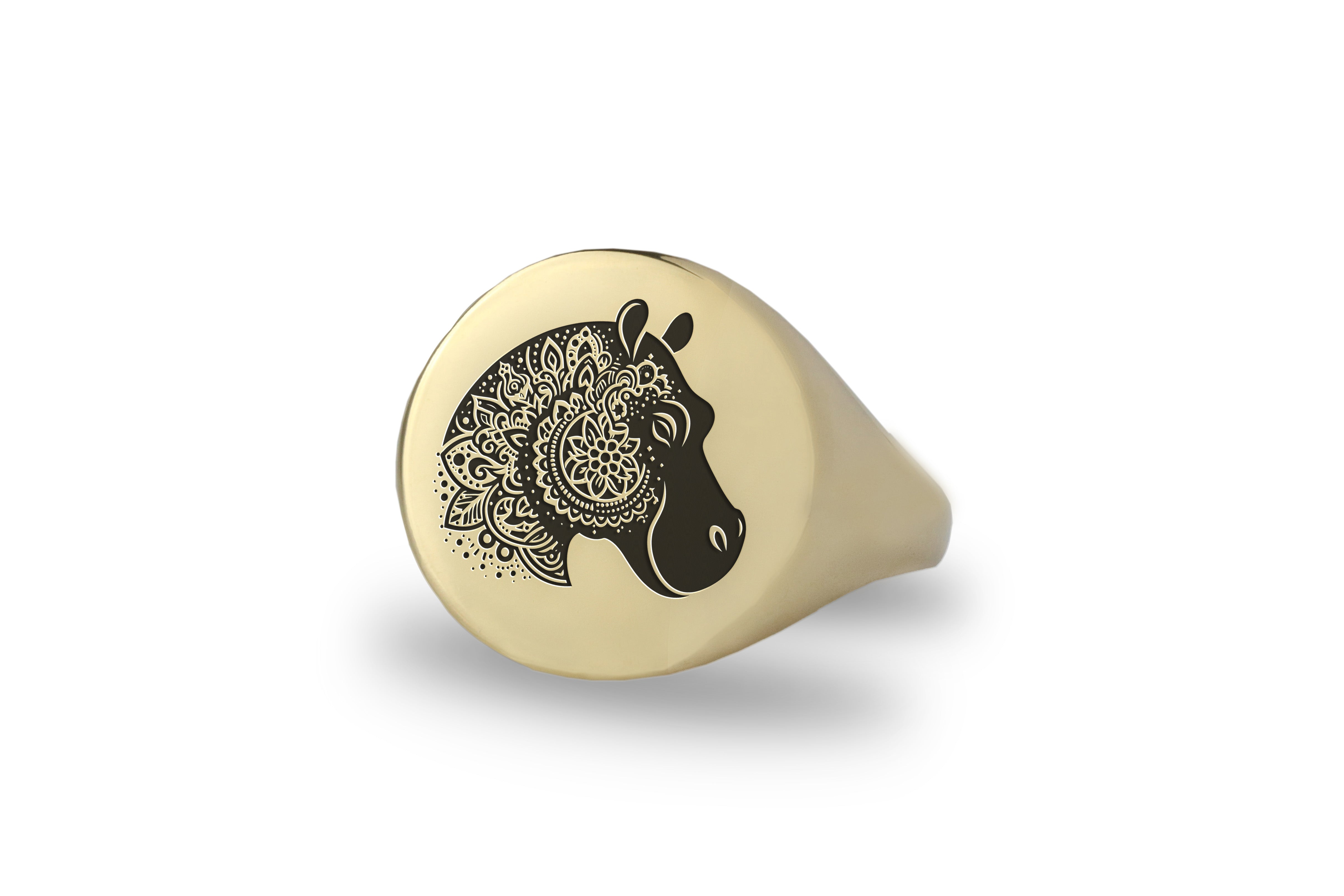 14k Gold Hippo Signet Ring