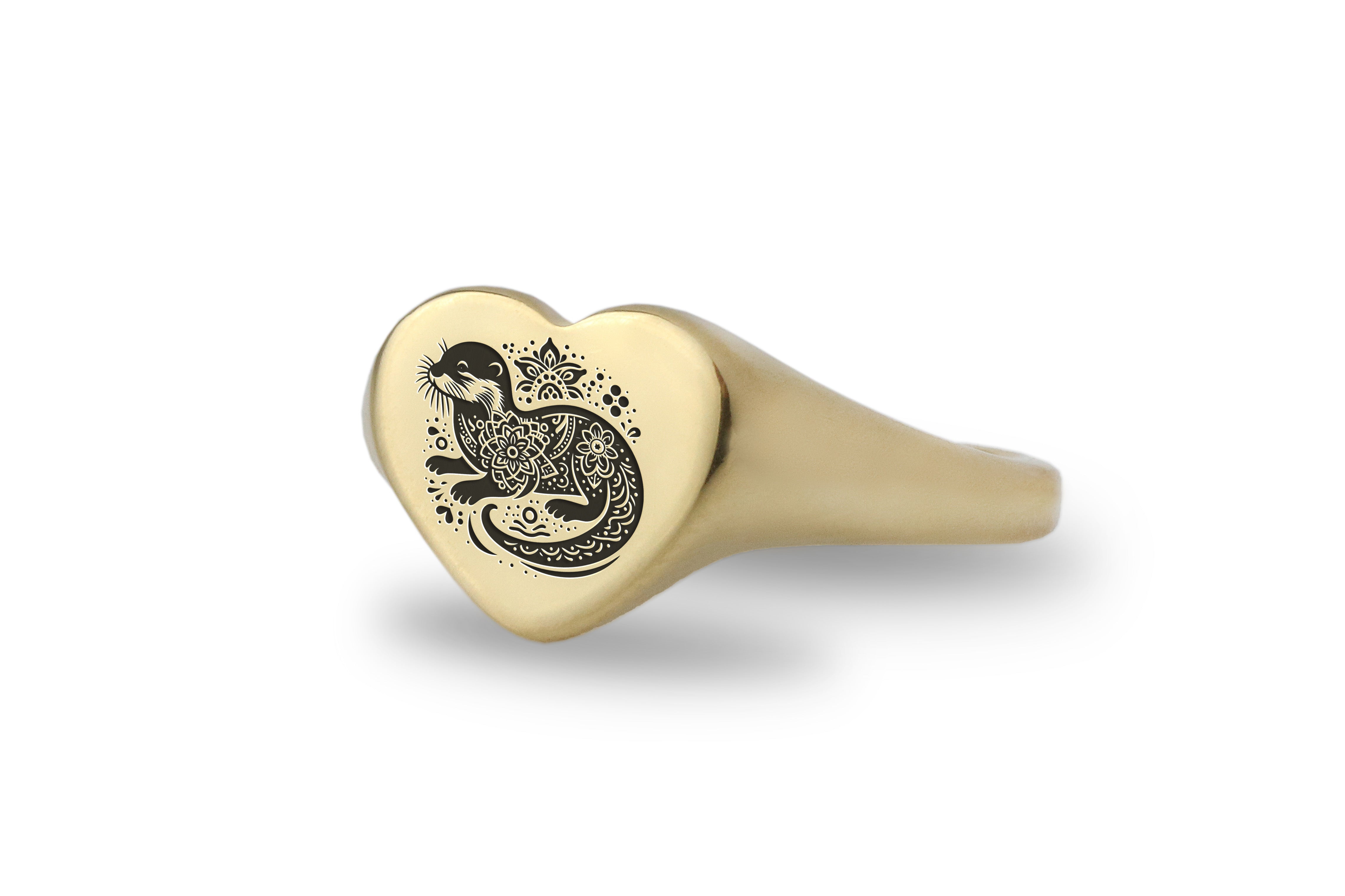 14k Gold Otter Signet Ring