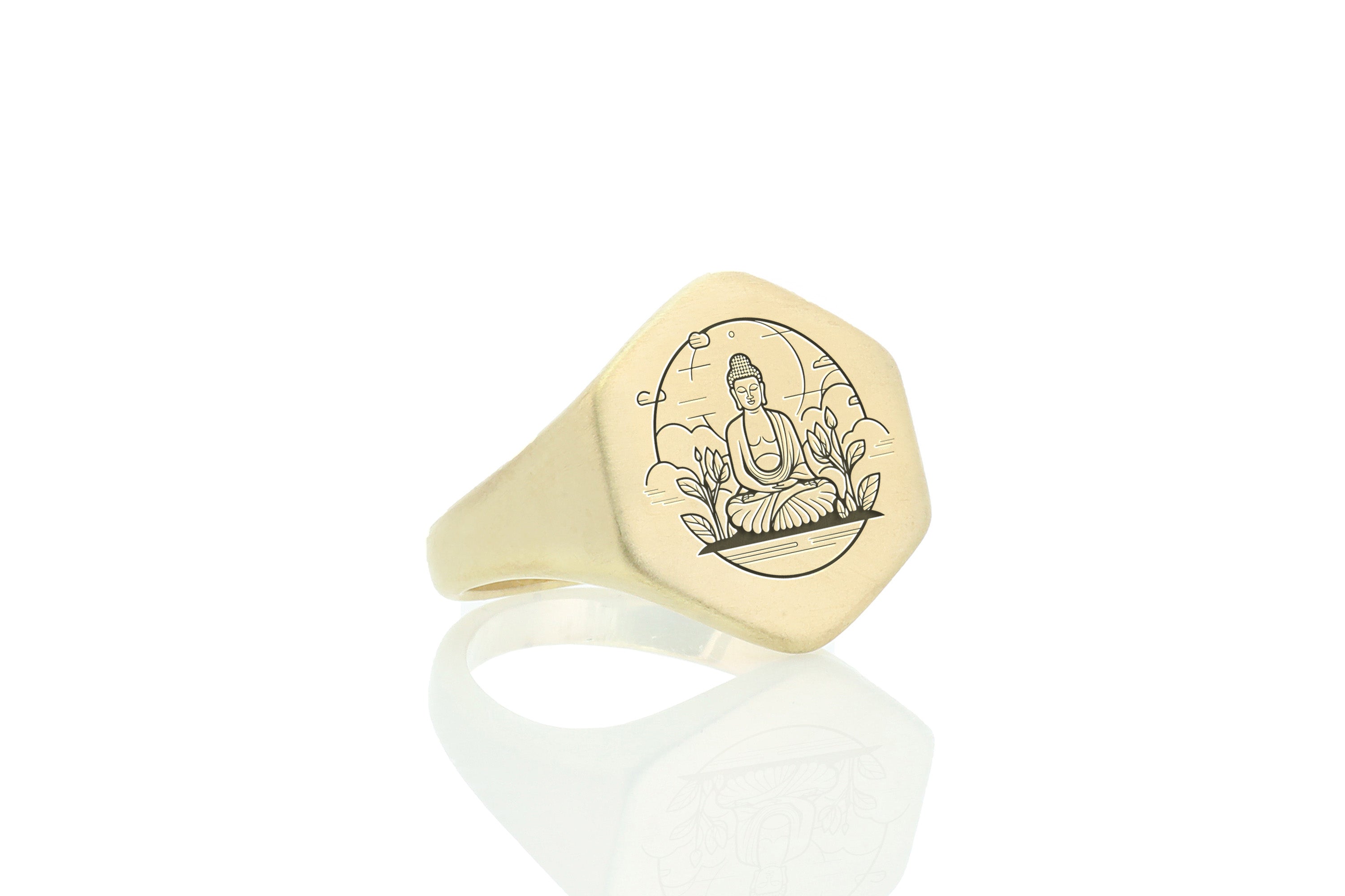 14k Gold Buddha Signet Ring