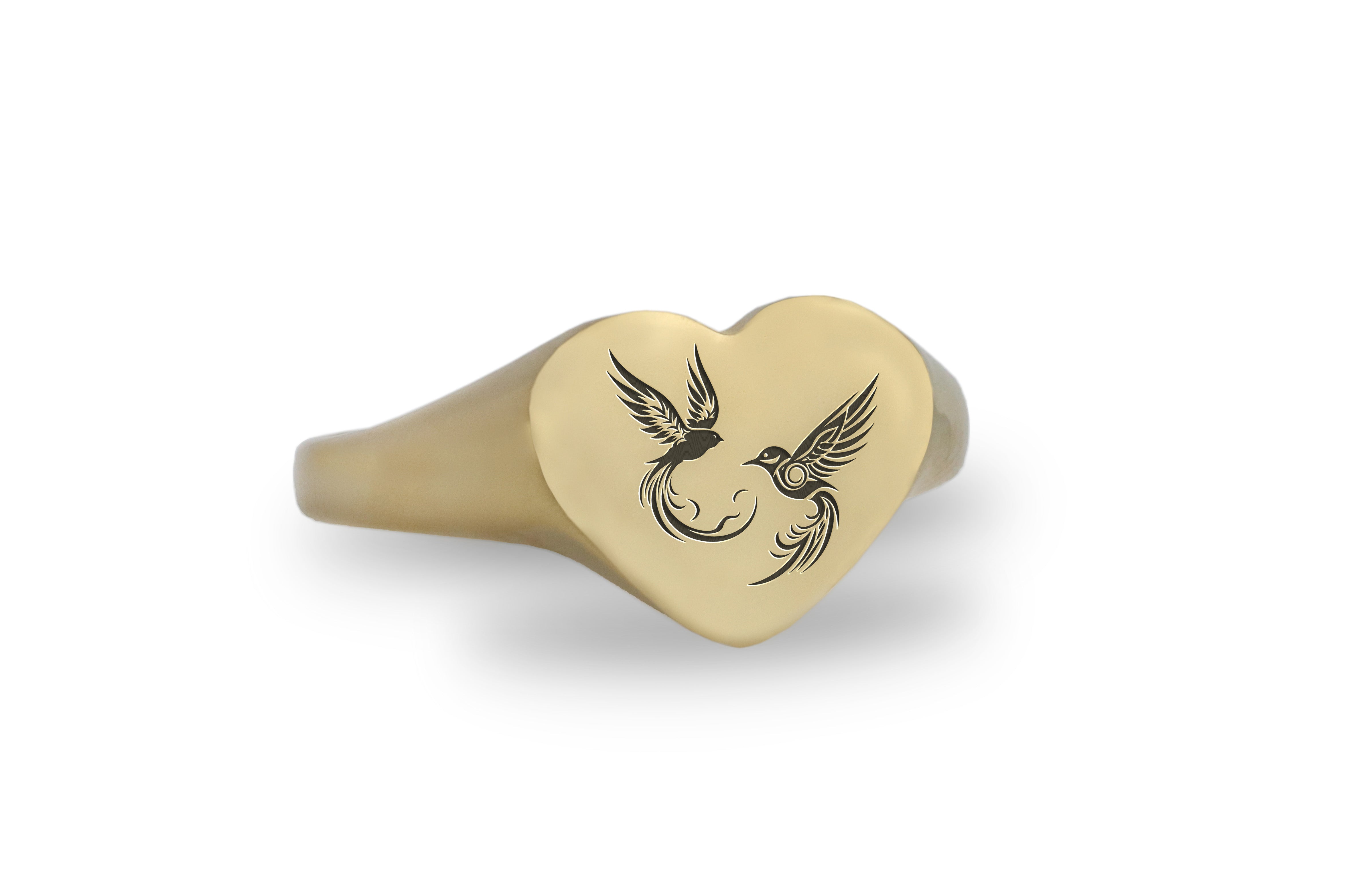 14k Gold Bird Love Signet Ring