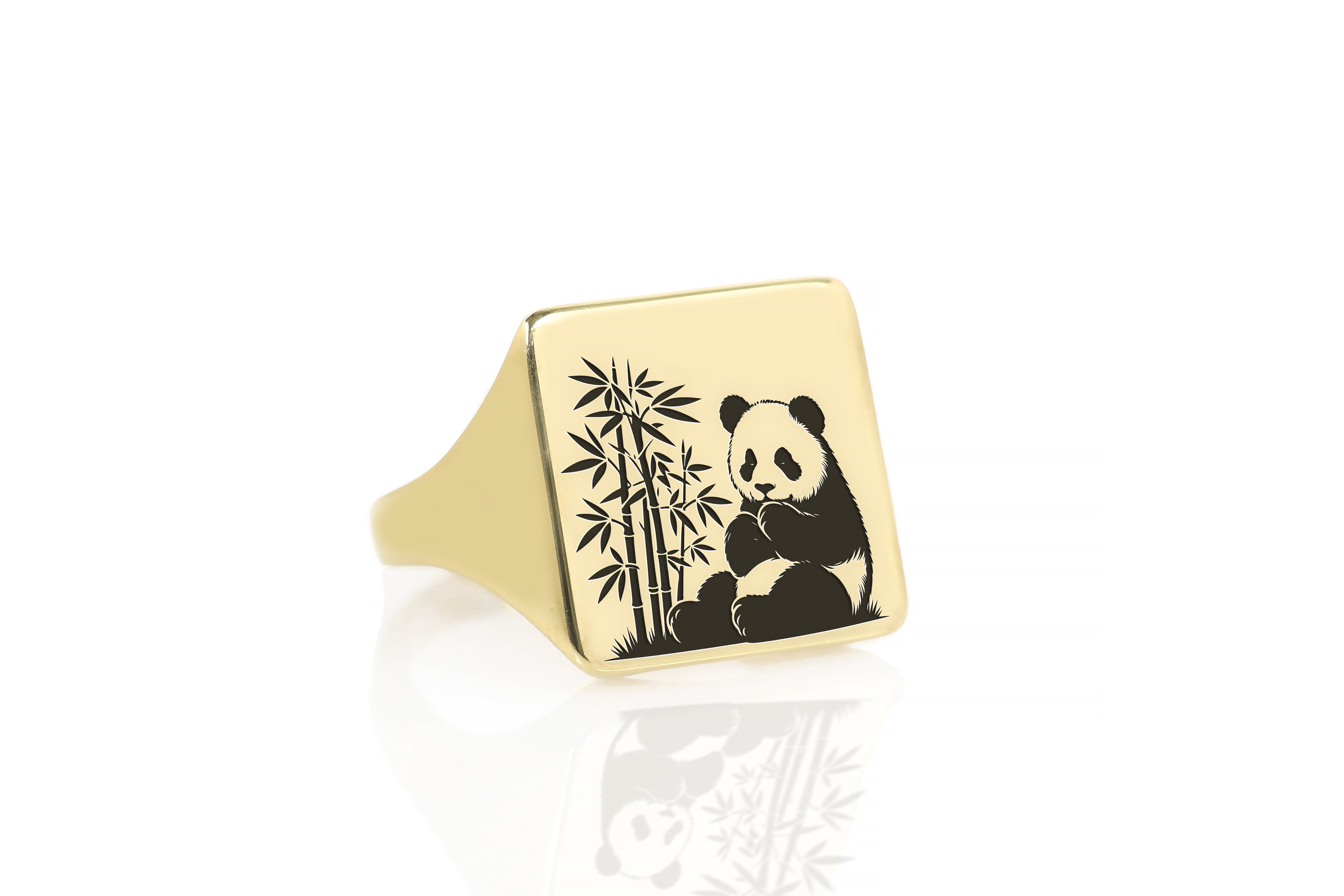 Cute Panda Gold Signet Ring