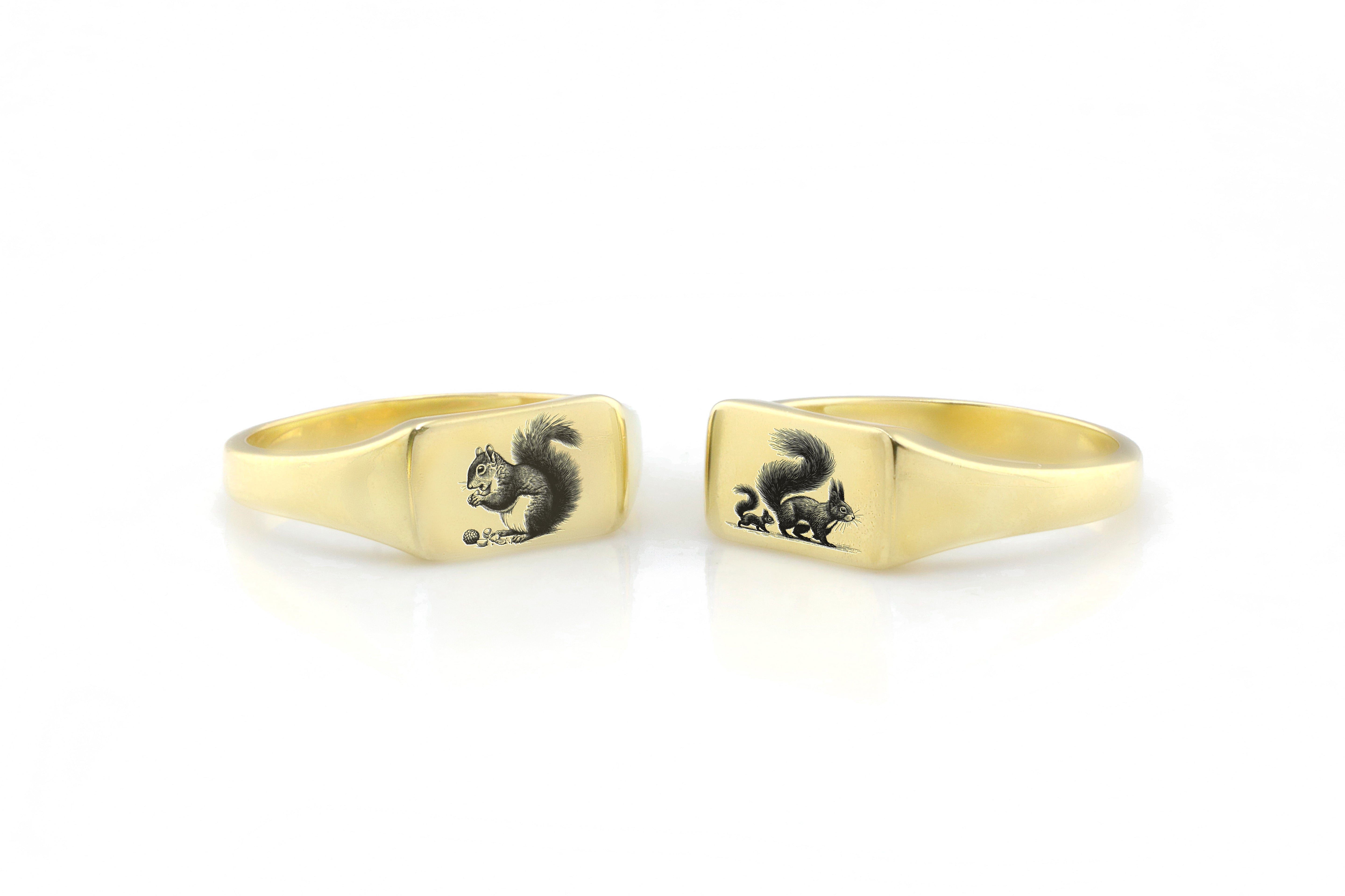 Squirrel 14k Gold Signet Ring
