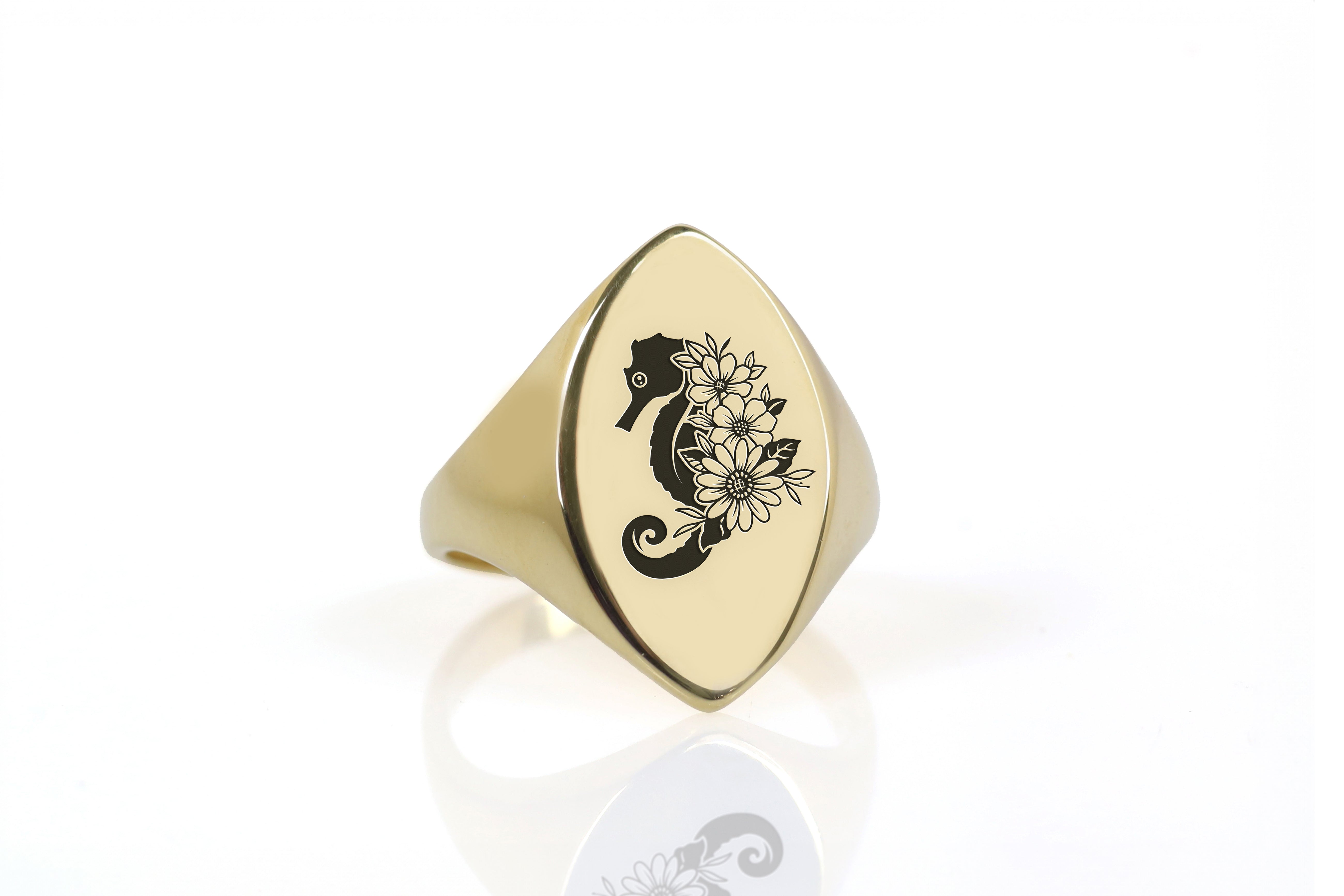 Sea Horse Gold Signet Ring
