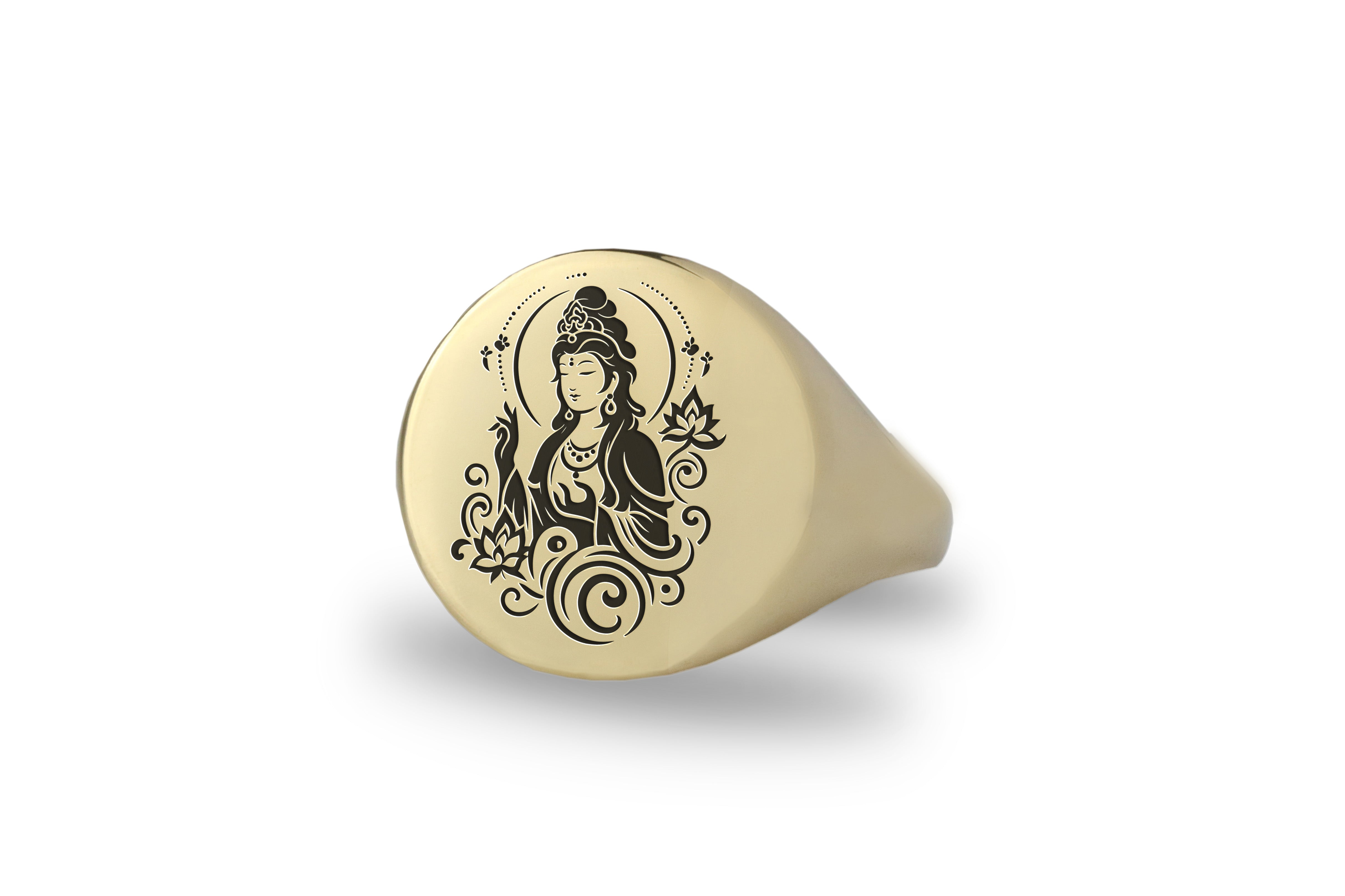 Engraved Kuan Yin Gold Ring