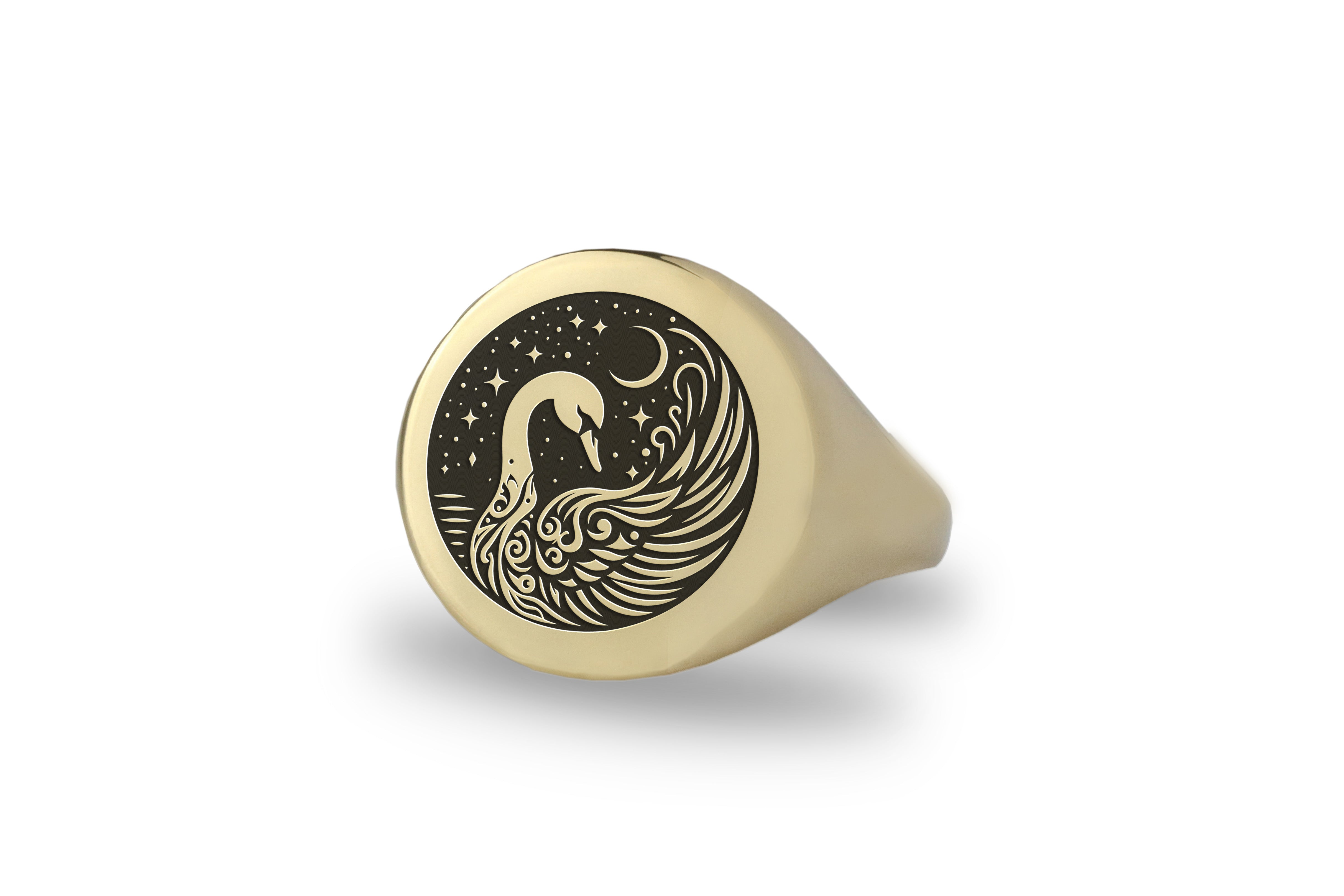 14k Gold Swan Signet Ring