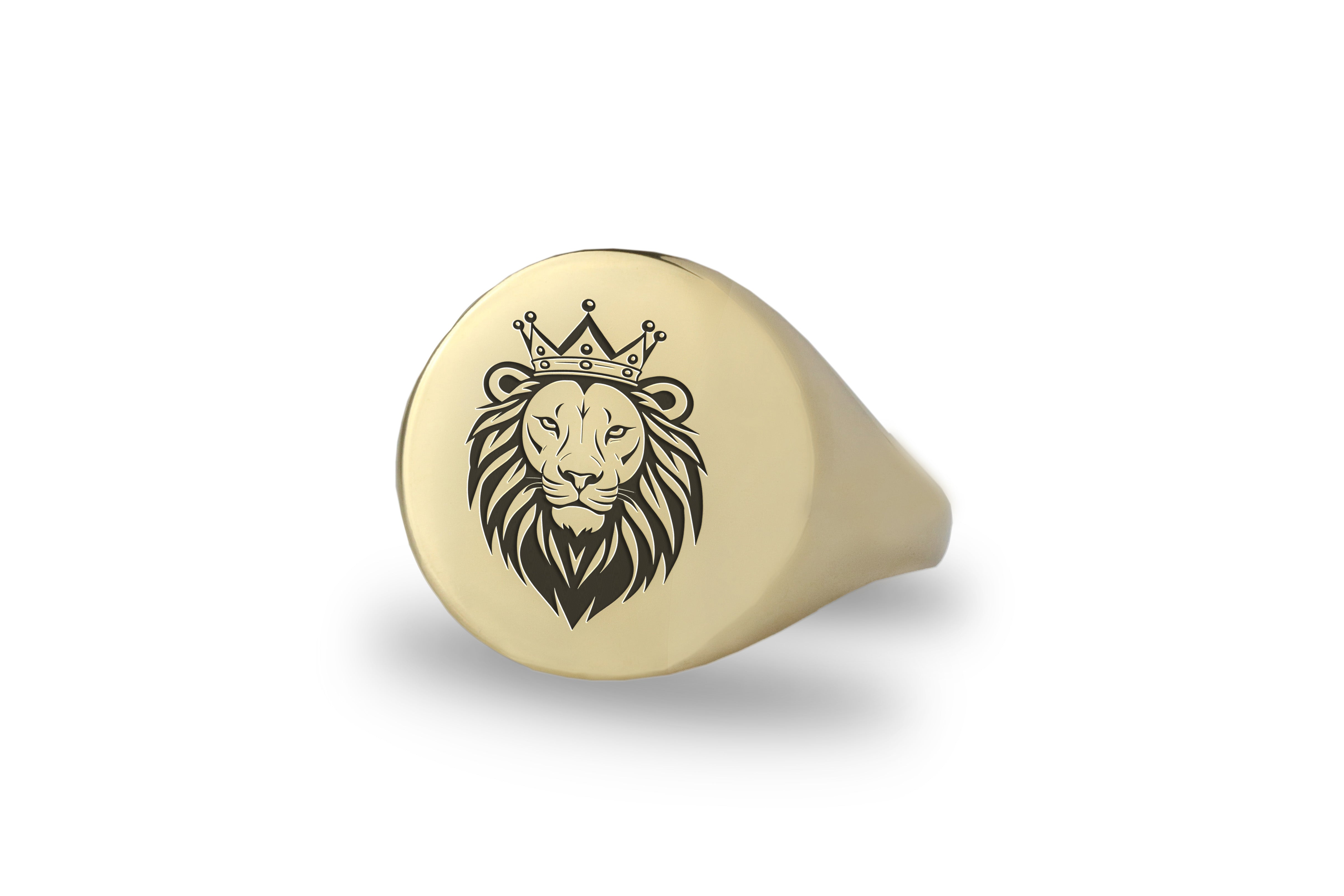 Gold Lion Crown Signet Ring