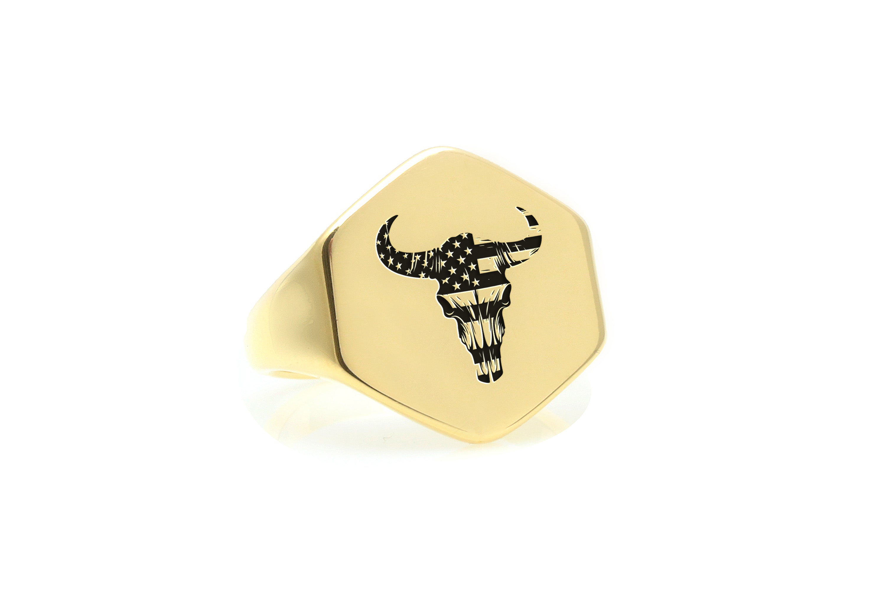Engraved Cow Skull Ring