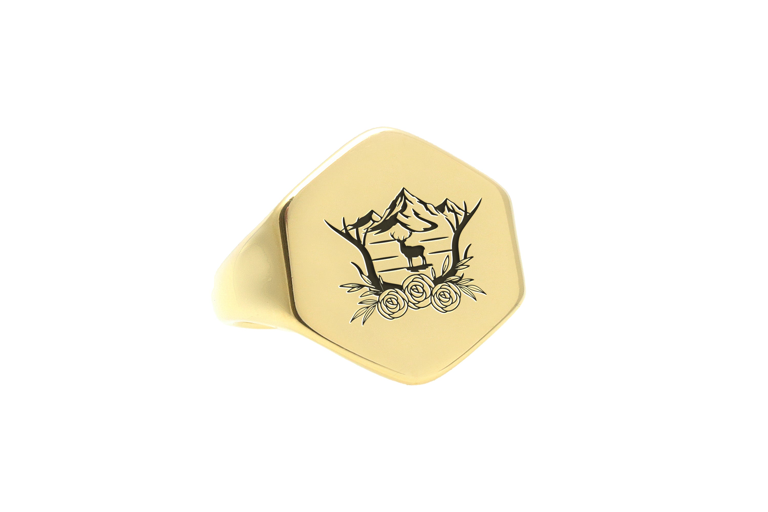 Engraved Deer Horns Signet Ring