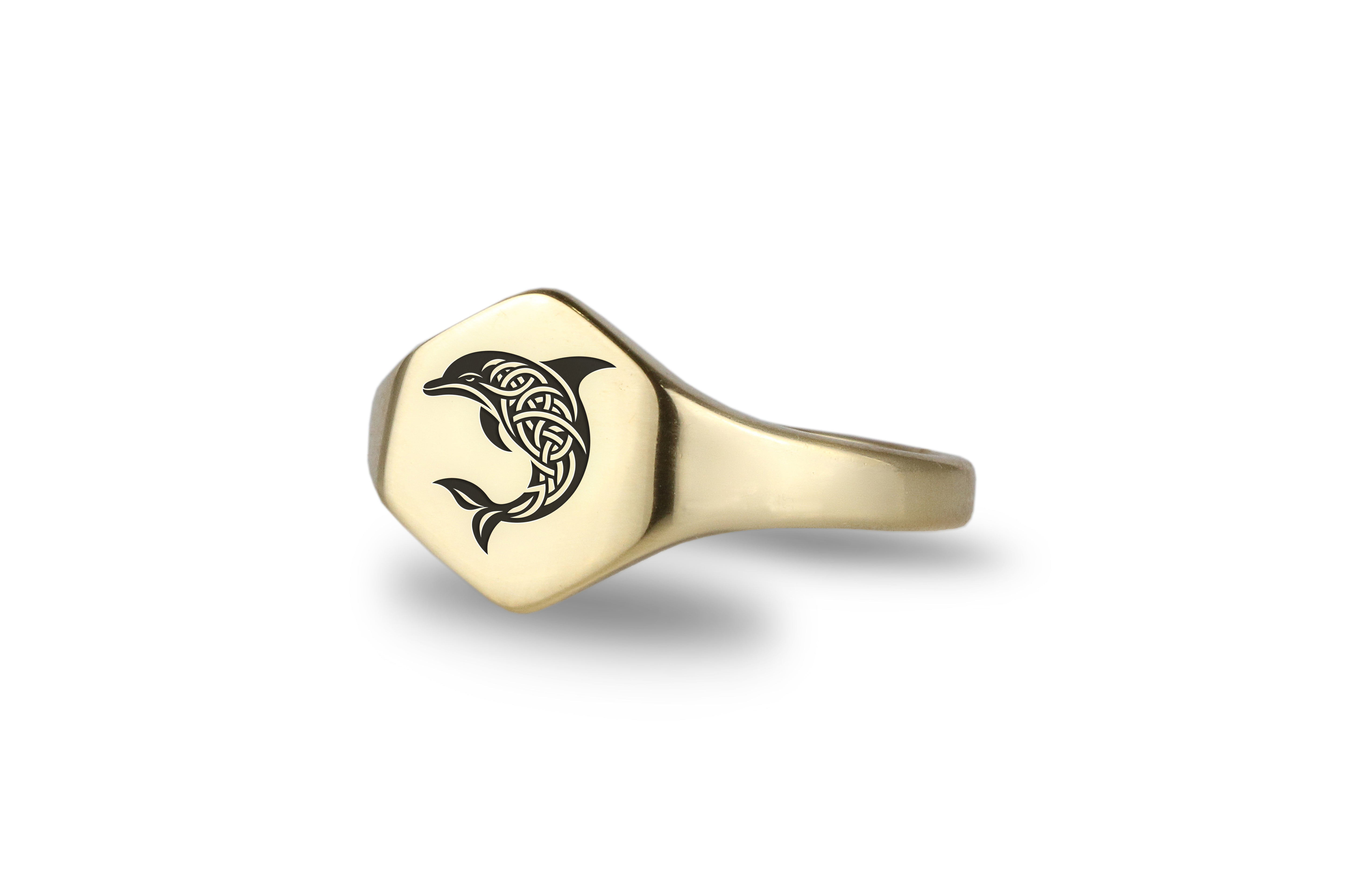 Engraved Dolphin Signet Ring