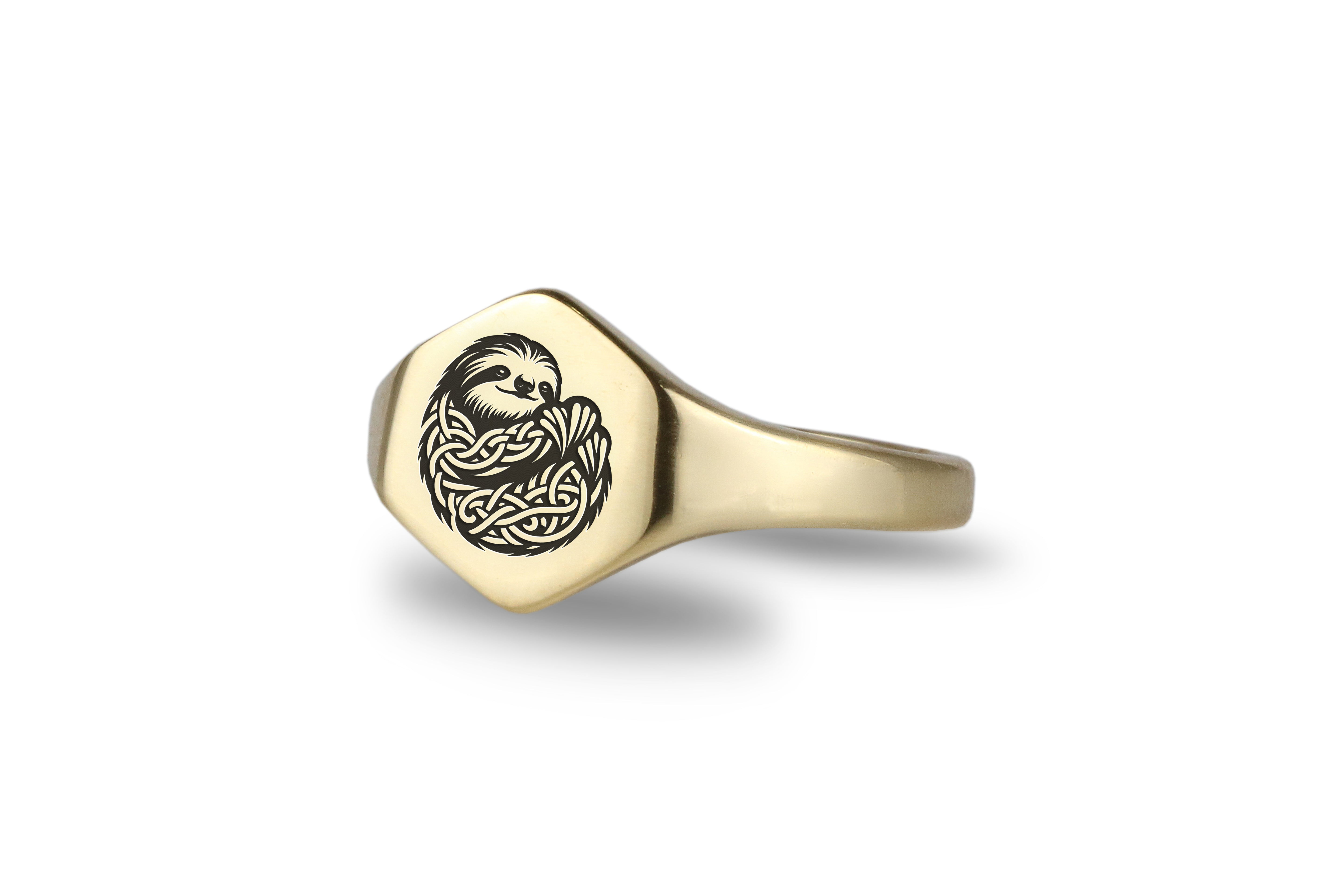 Engraved Sloth Signet Ring