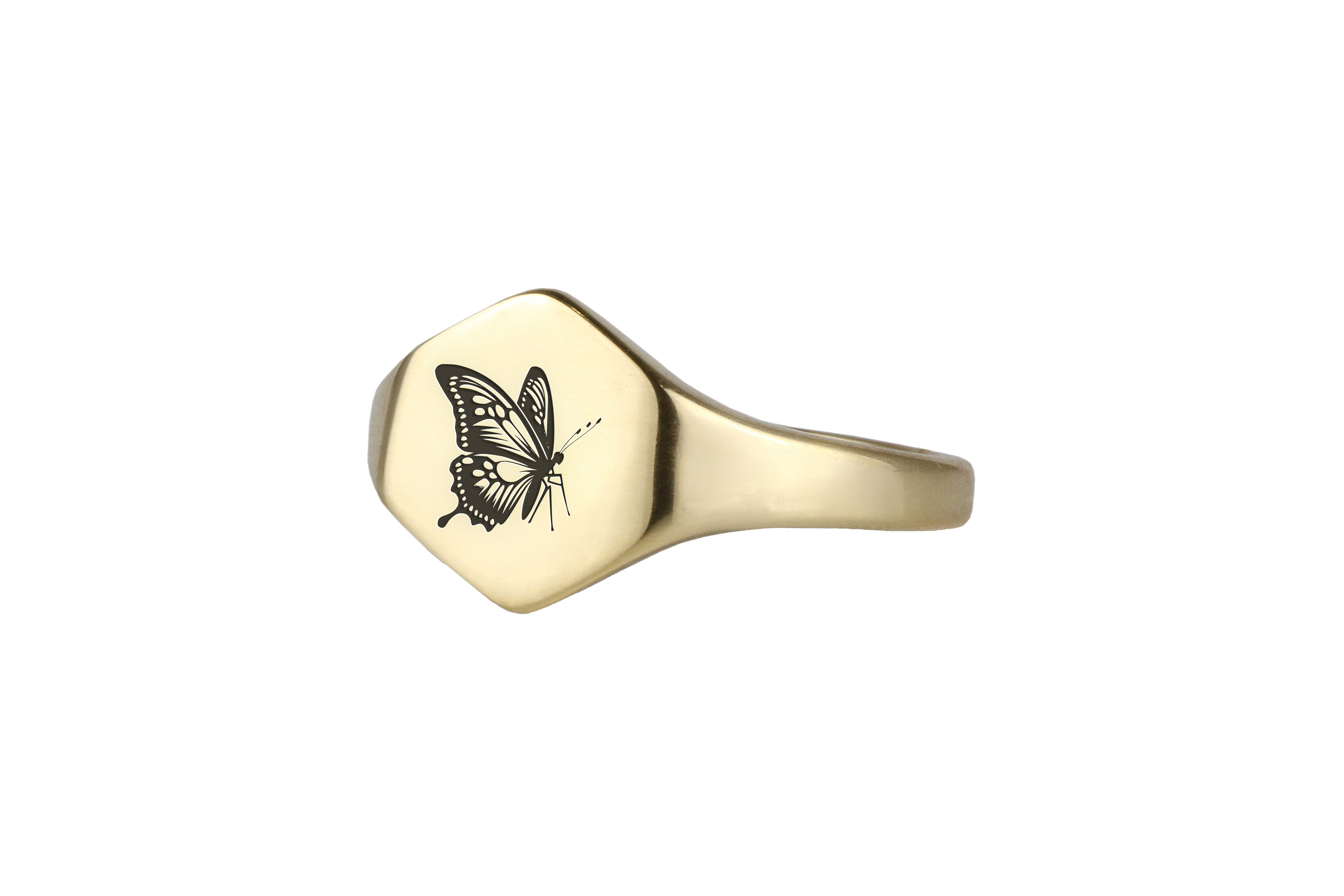 Gold Signet Butterfly Ring