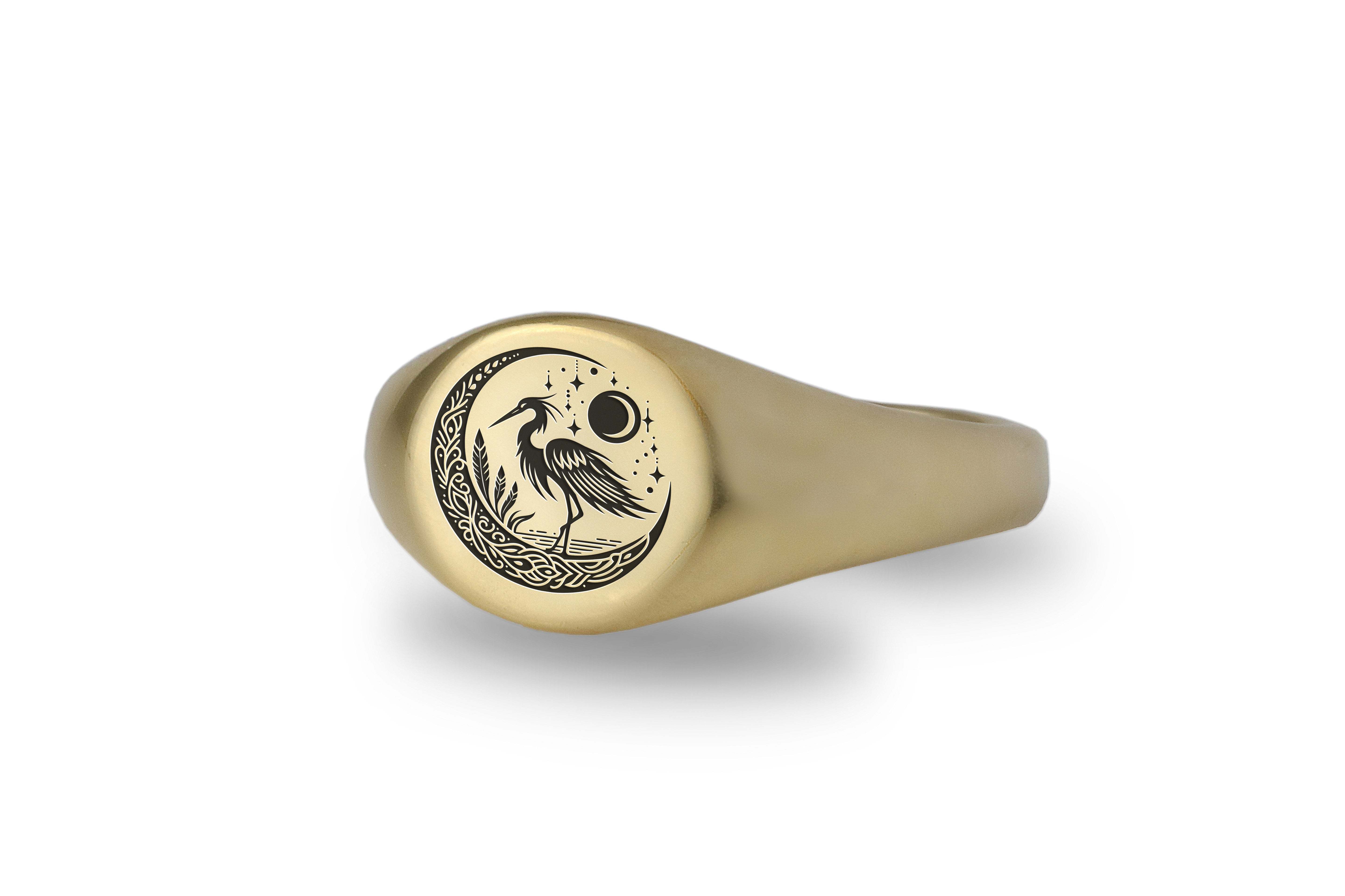 Engraved Heron Signet Ring