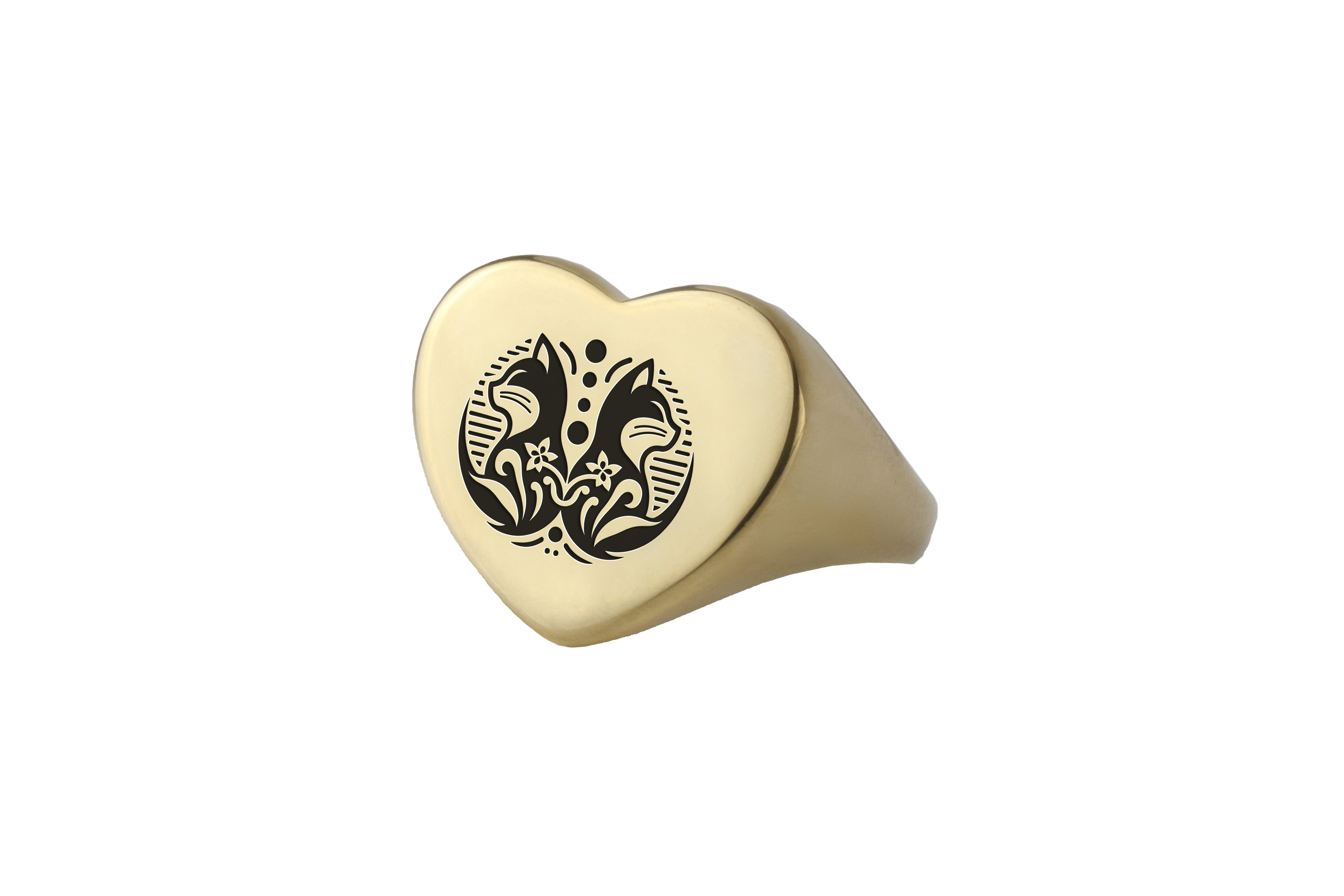 Engraved Chinese Luck Cat Ring