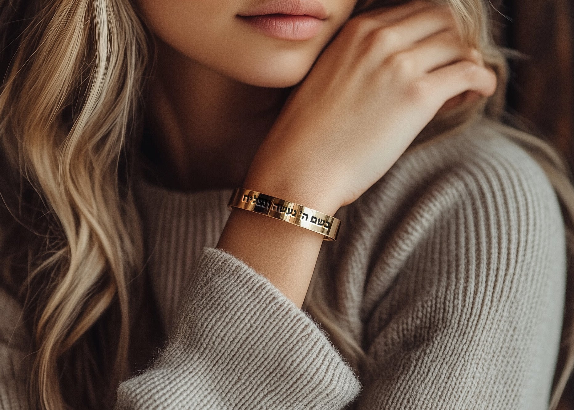 Engraved Hebrew Text Bracelet