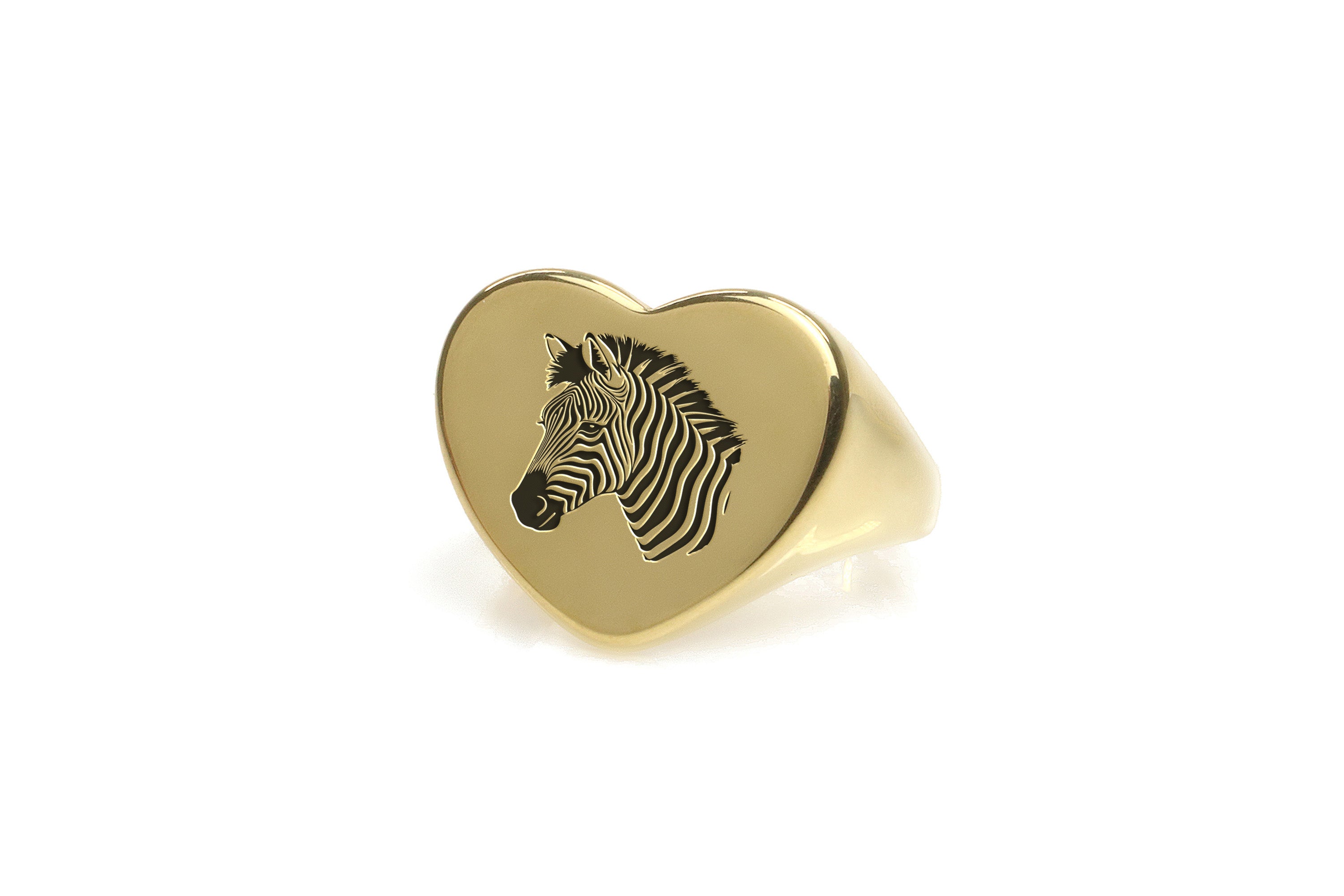 14k Gold Zebra Engraved Ring