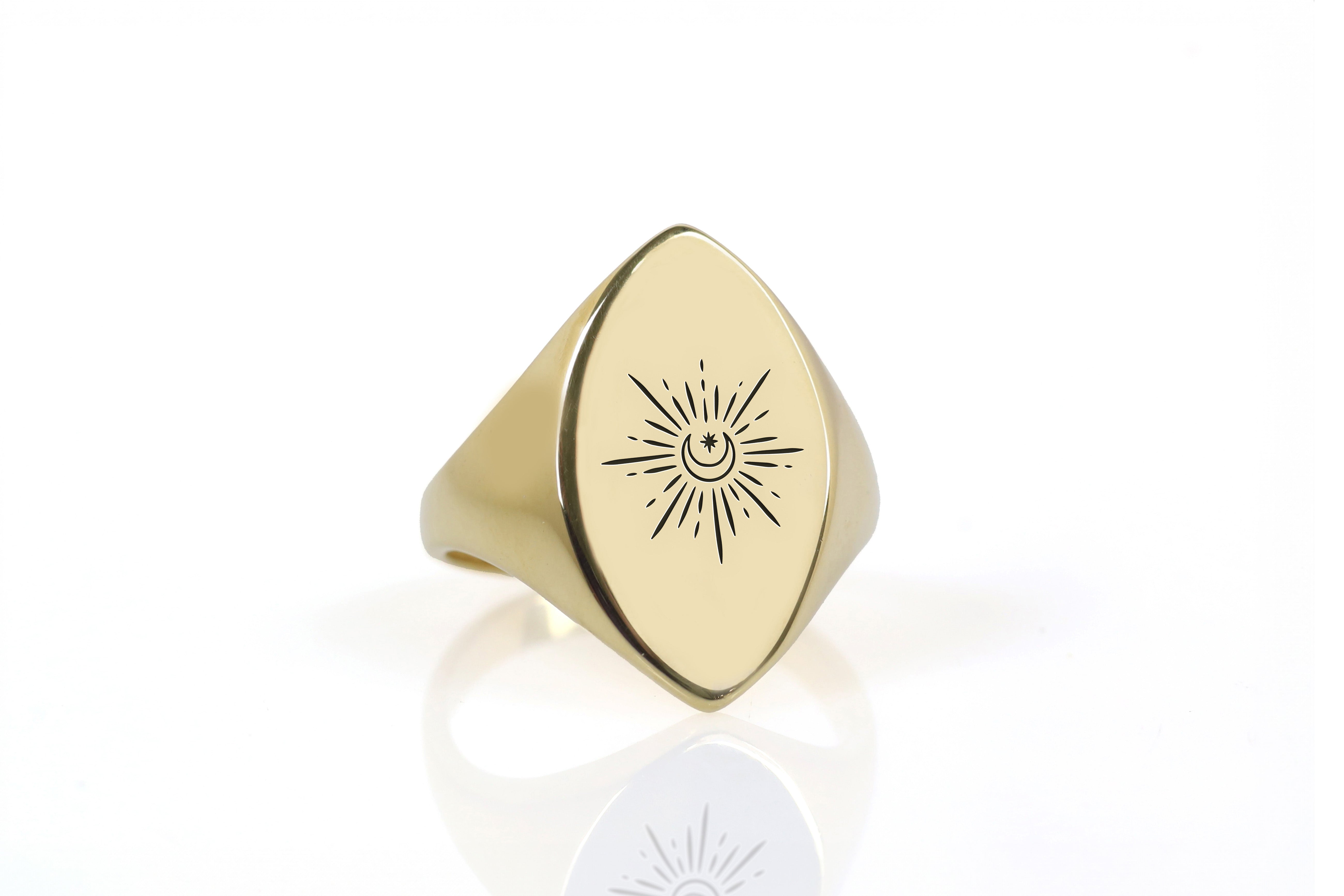 14k Gold Moon Signet Ring