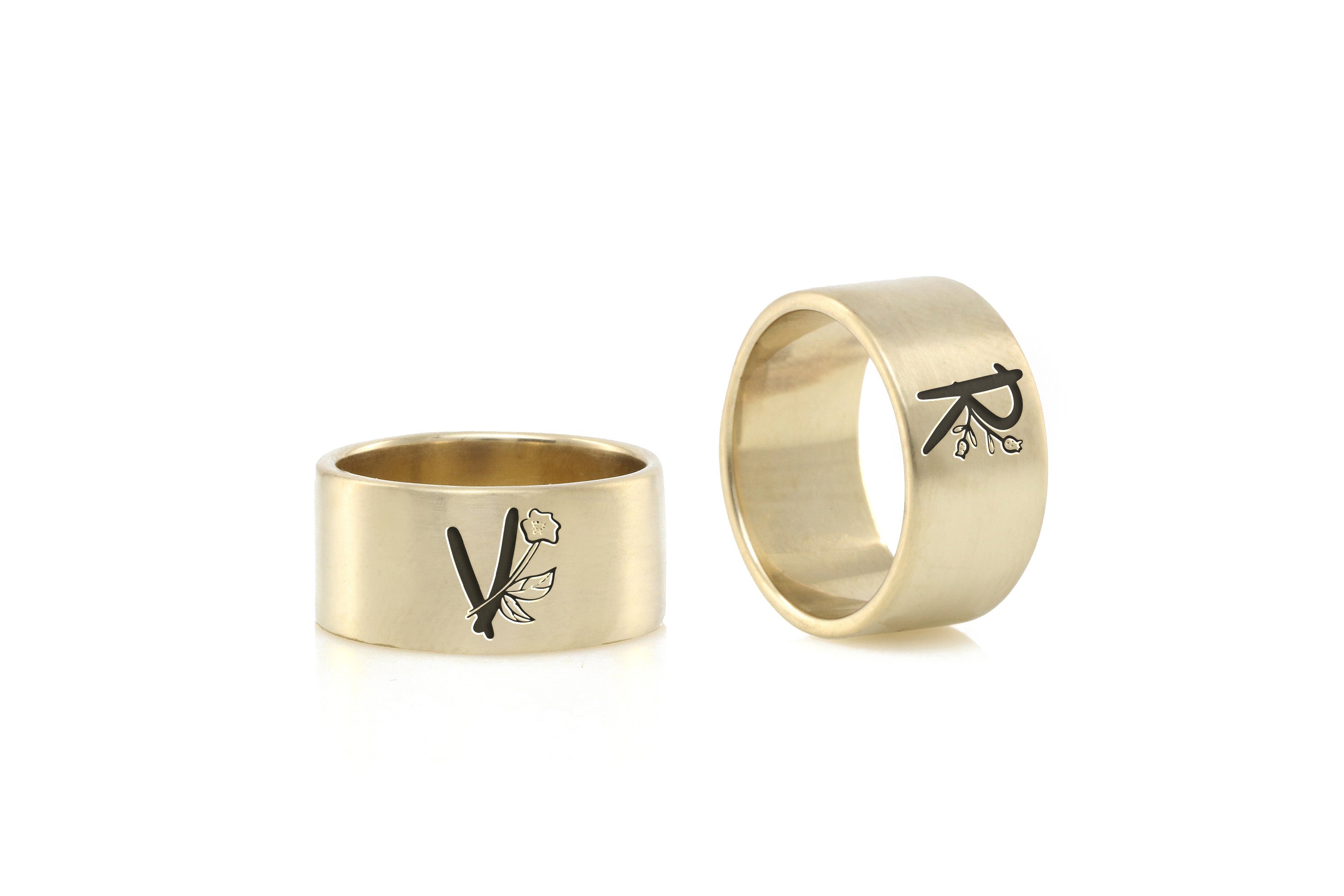 Engraved Flowered Letter Ring