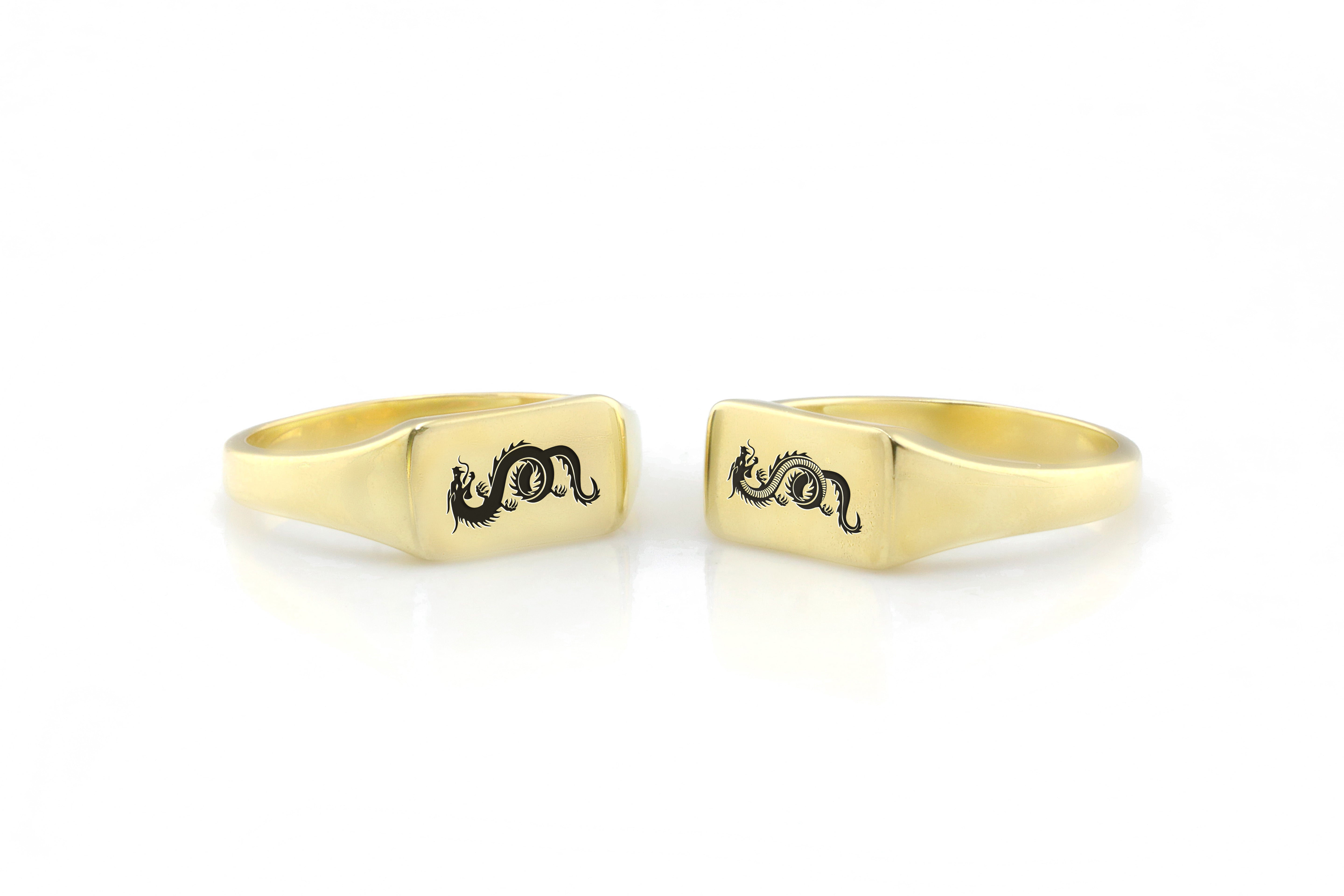 14k Gold Dragon Signet Ring