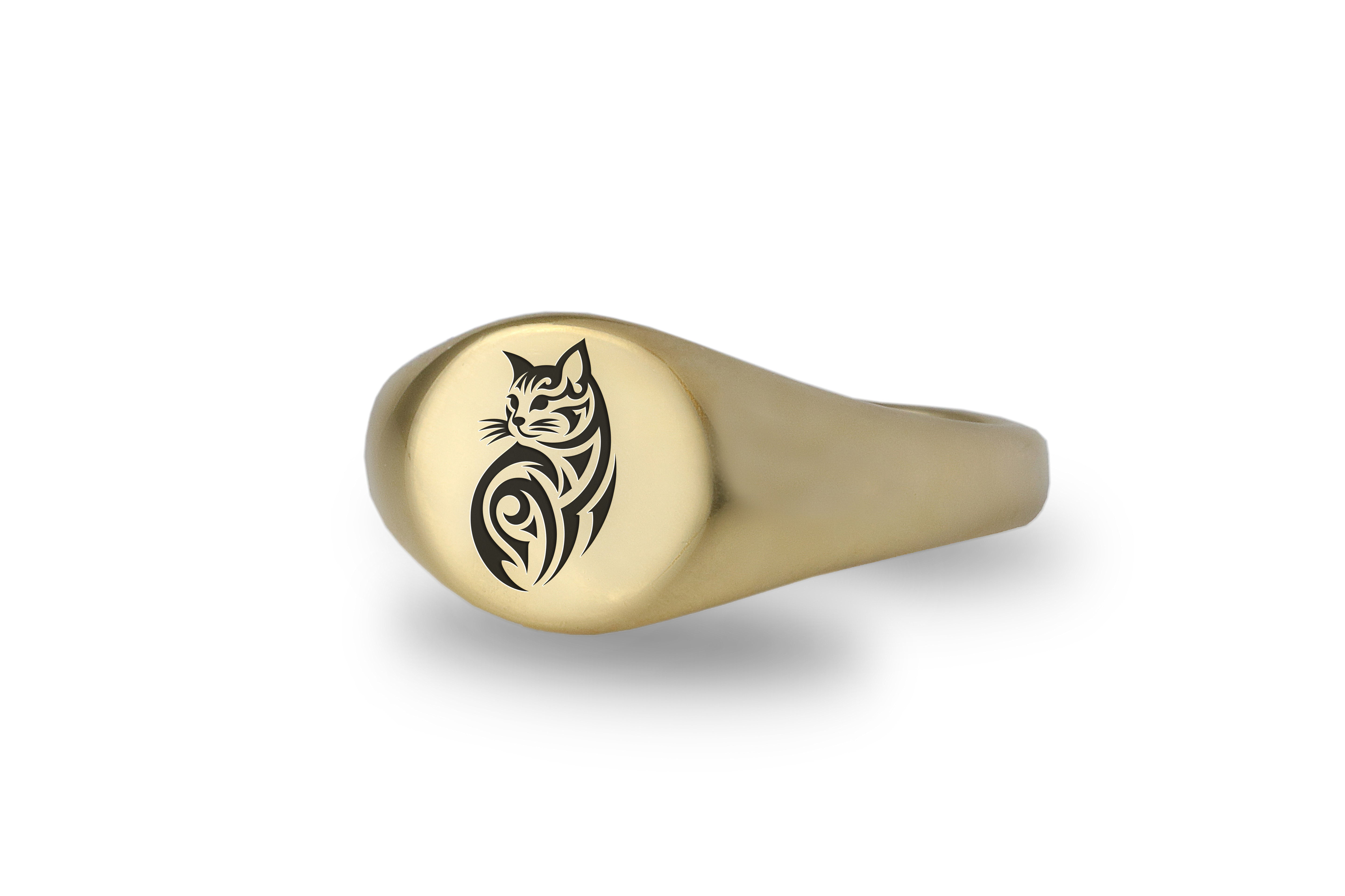 14k Gold Cat Engraved Ring