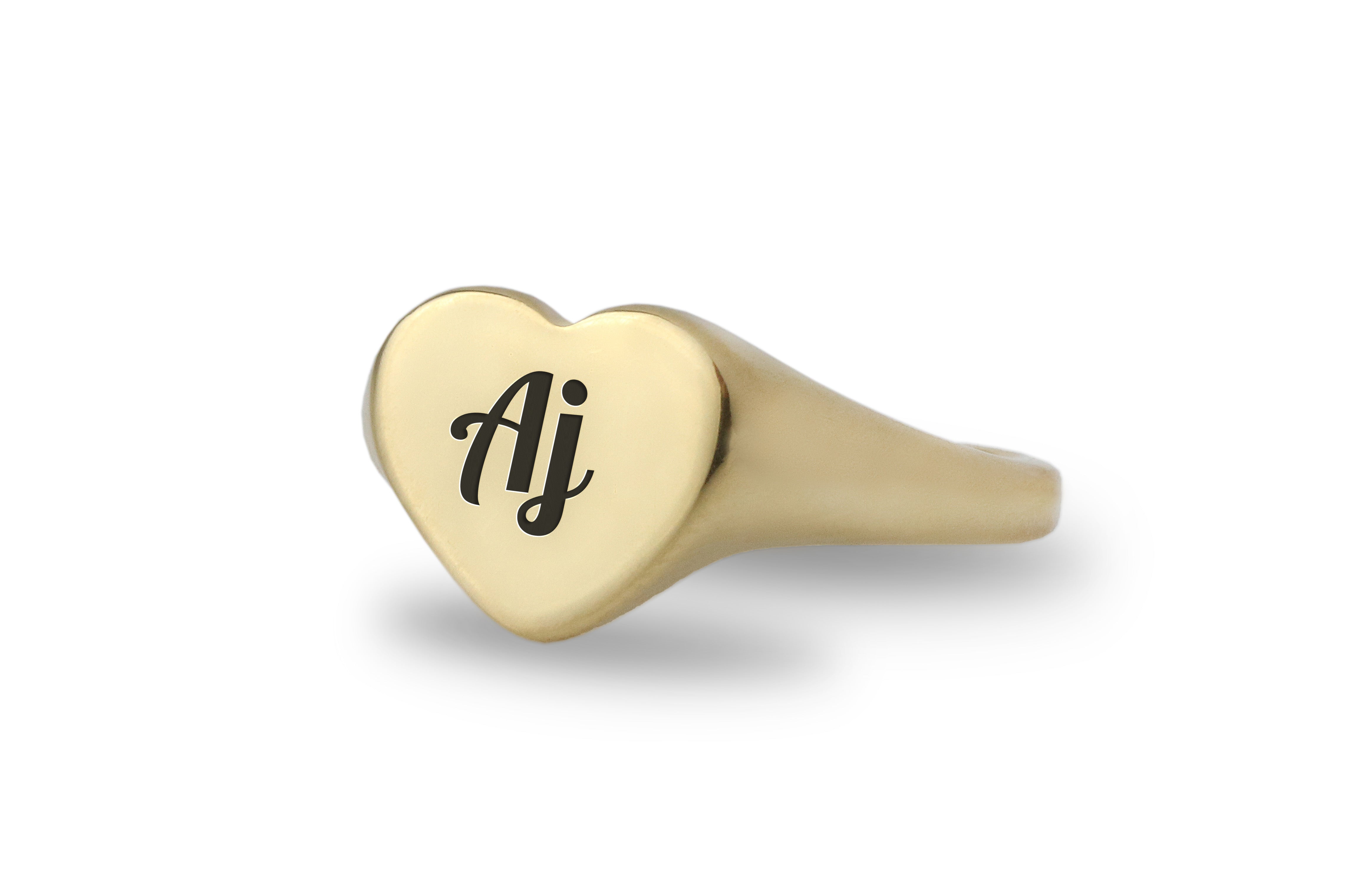 Custom Gold Ring with Heart Shaped Name Engraving