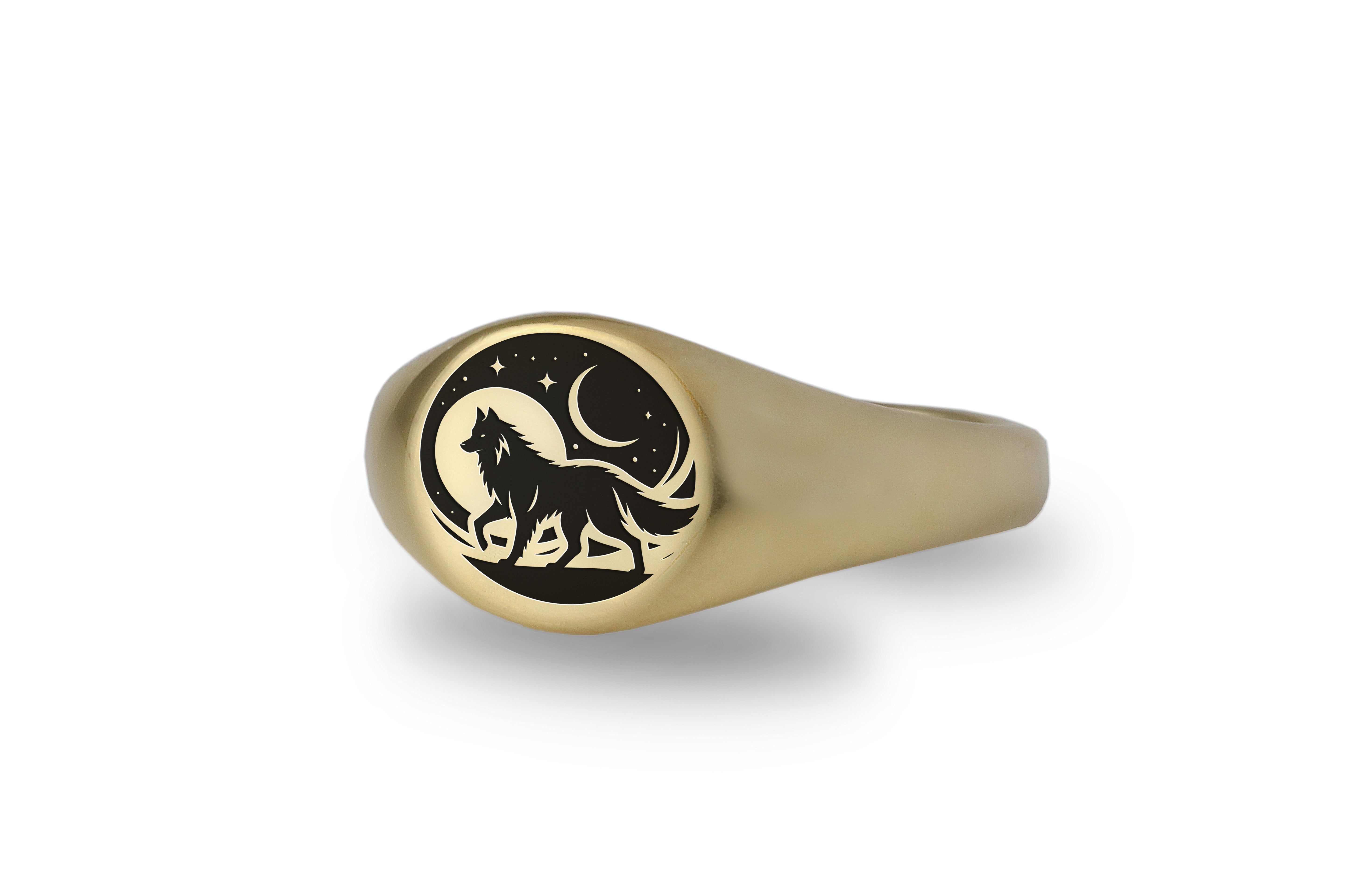 Engraved Wolf Signet Ring