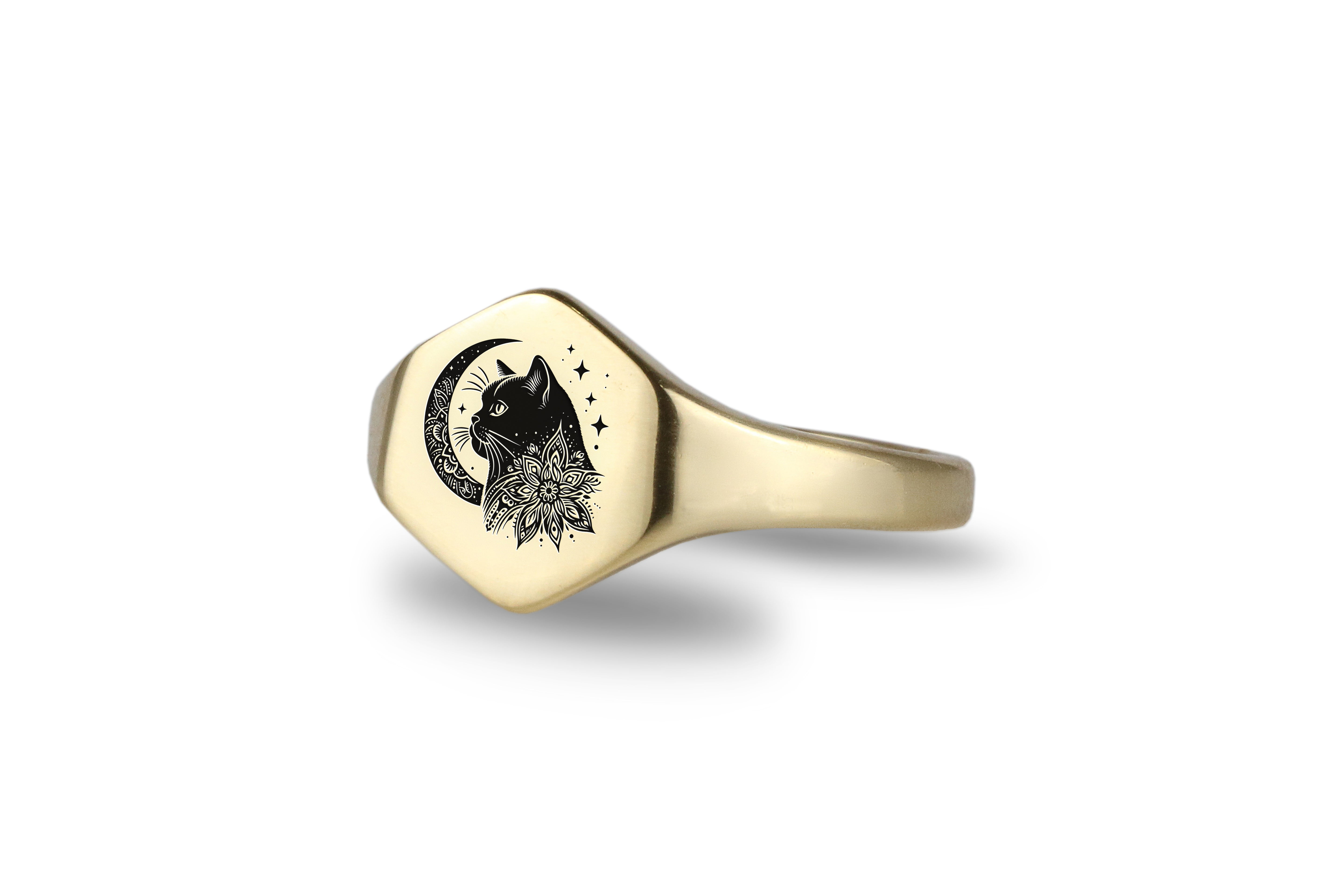 14k Gold British Cat Ring