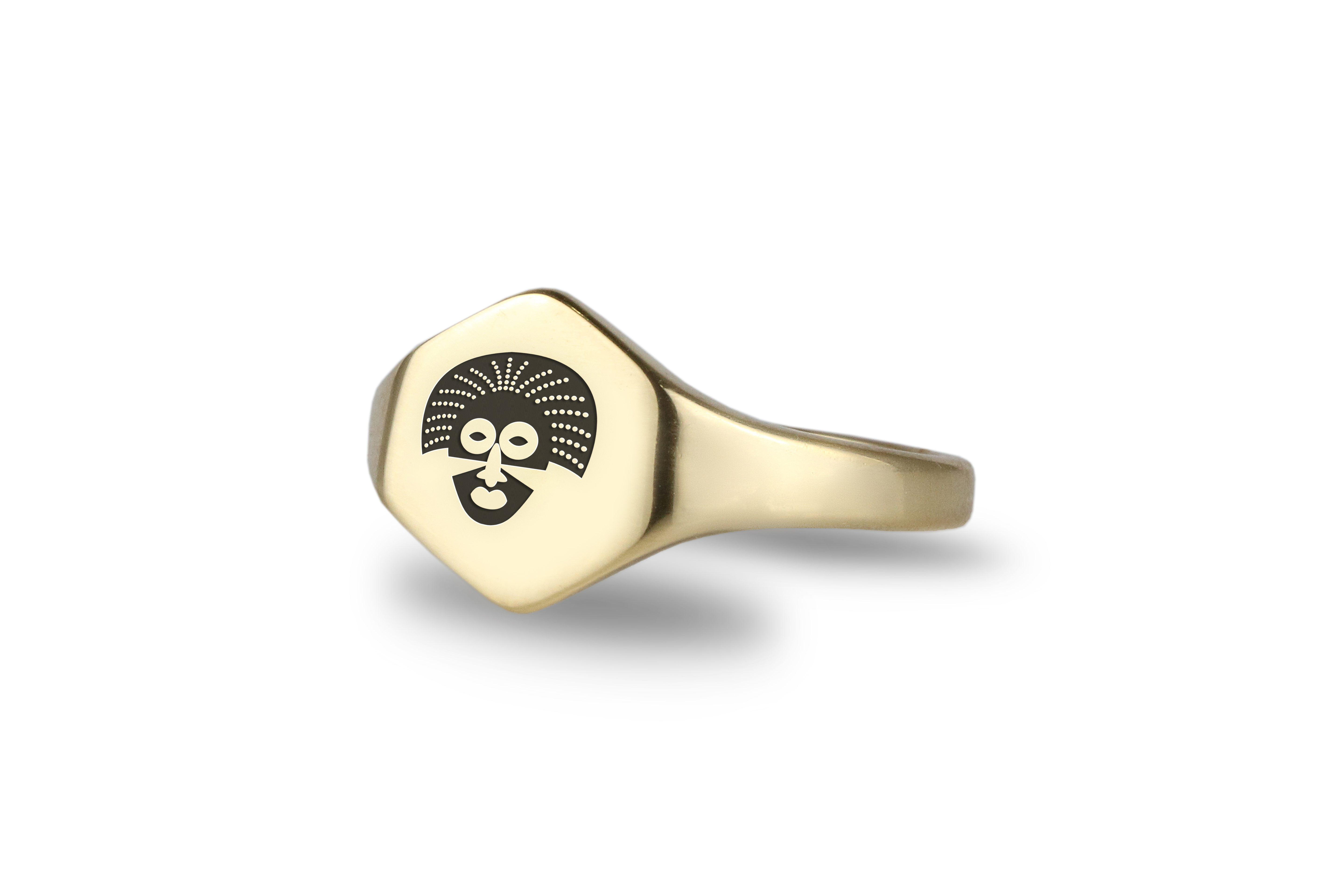 Gold African Mask Signet Ring