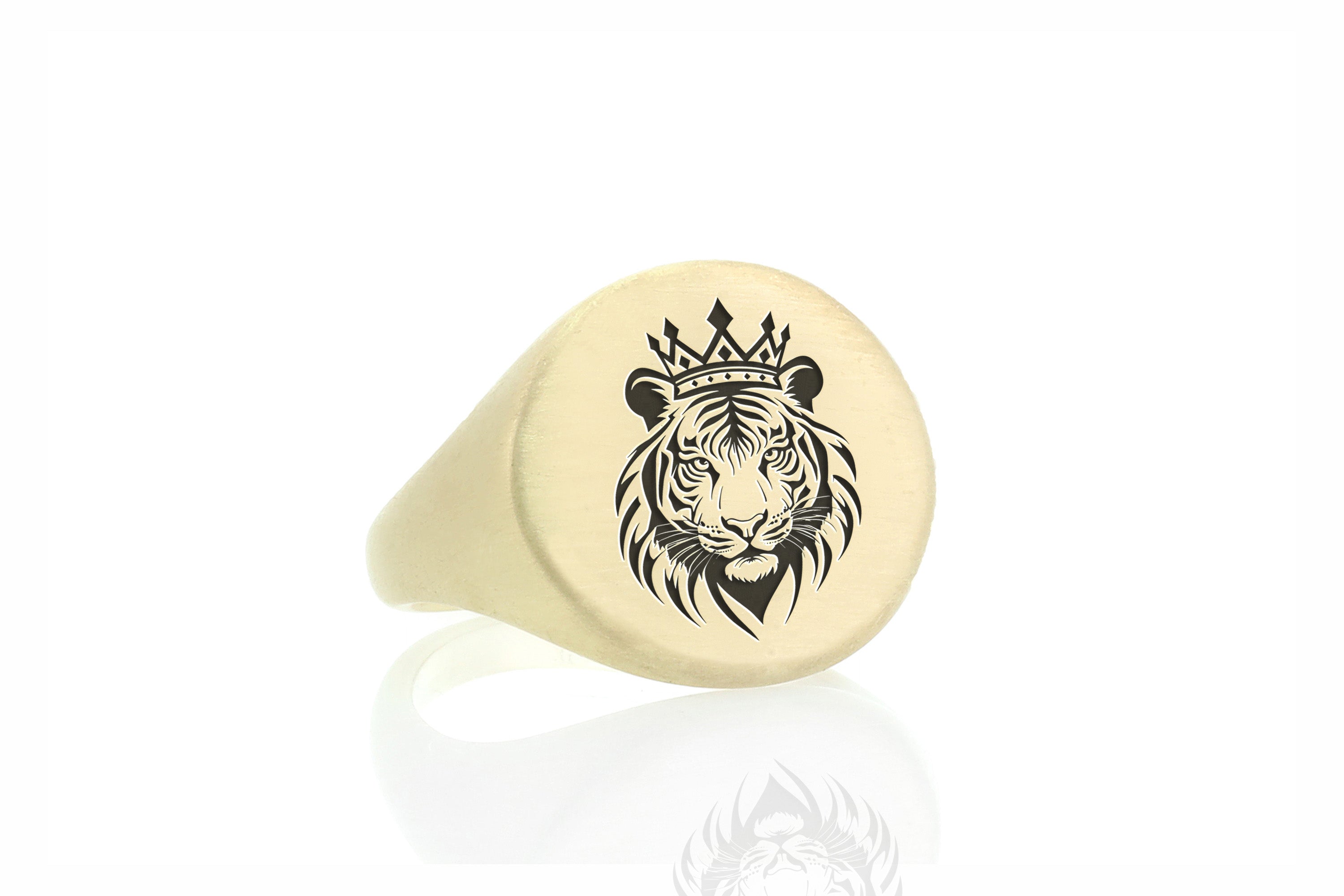Engraved Tiger And Crown Ring