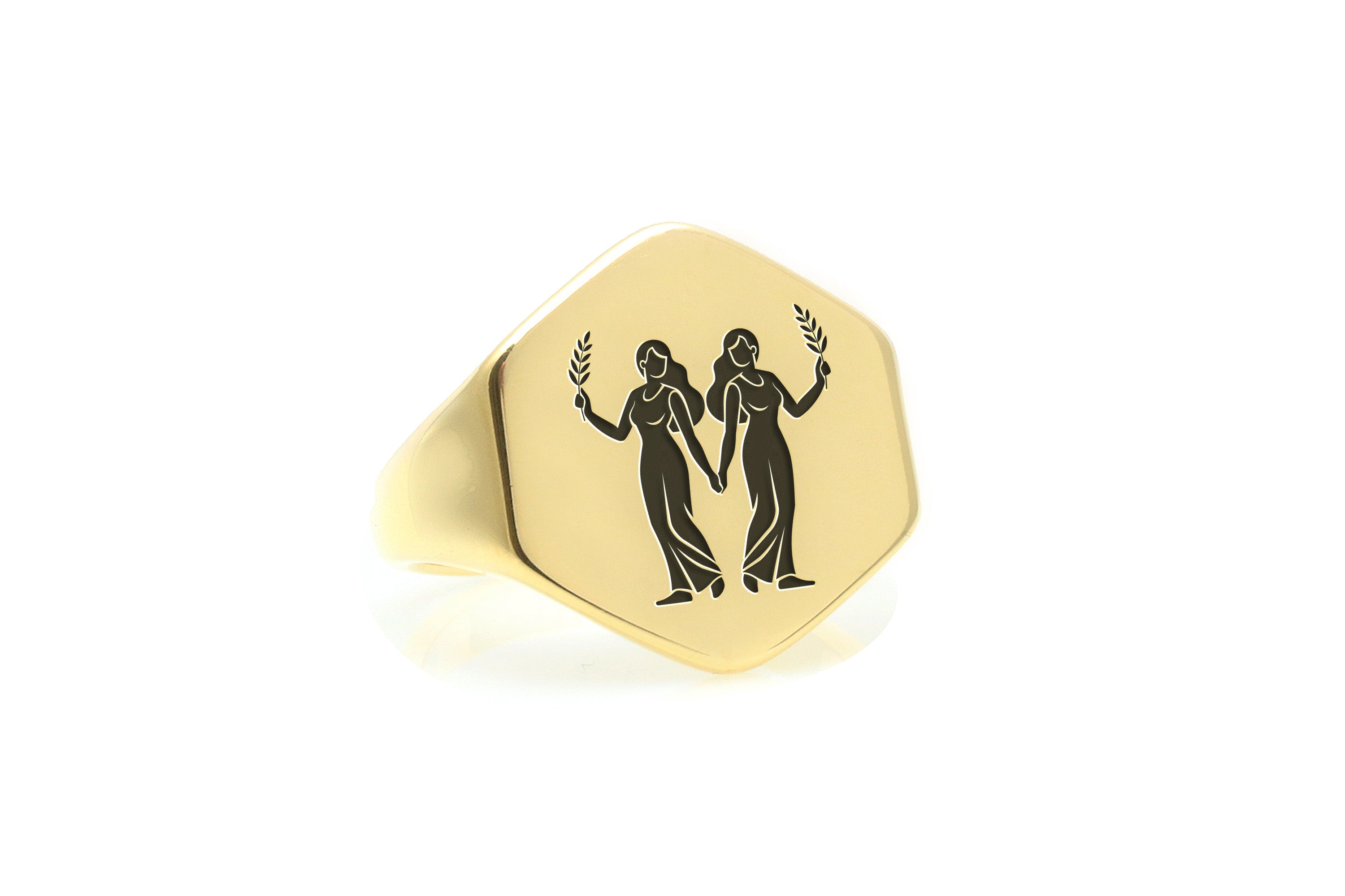 Hexagon Shaped Gold Signet Ring