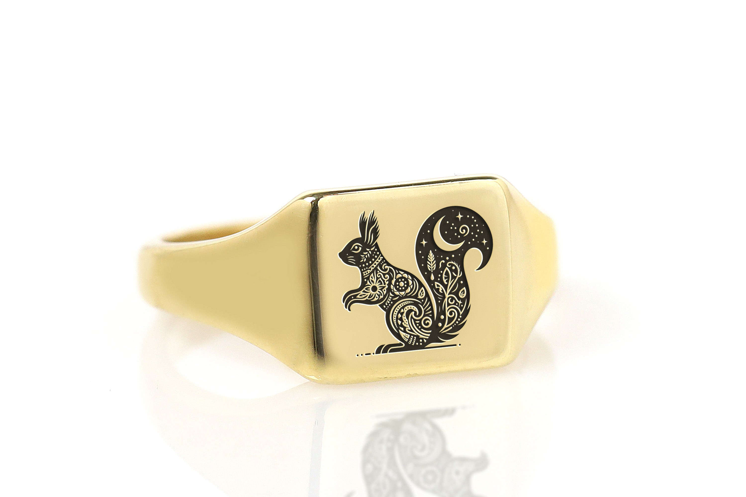 Cute Squirrel Gold Signet Ring