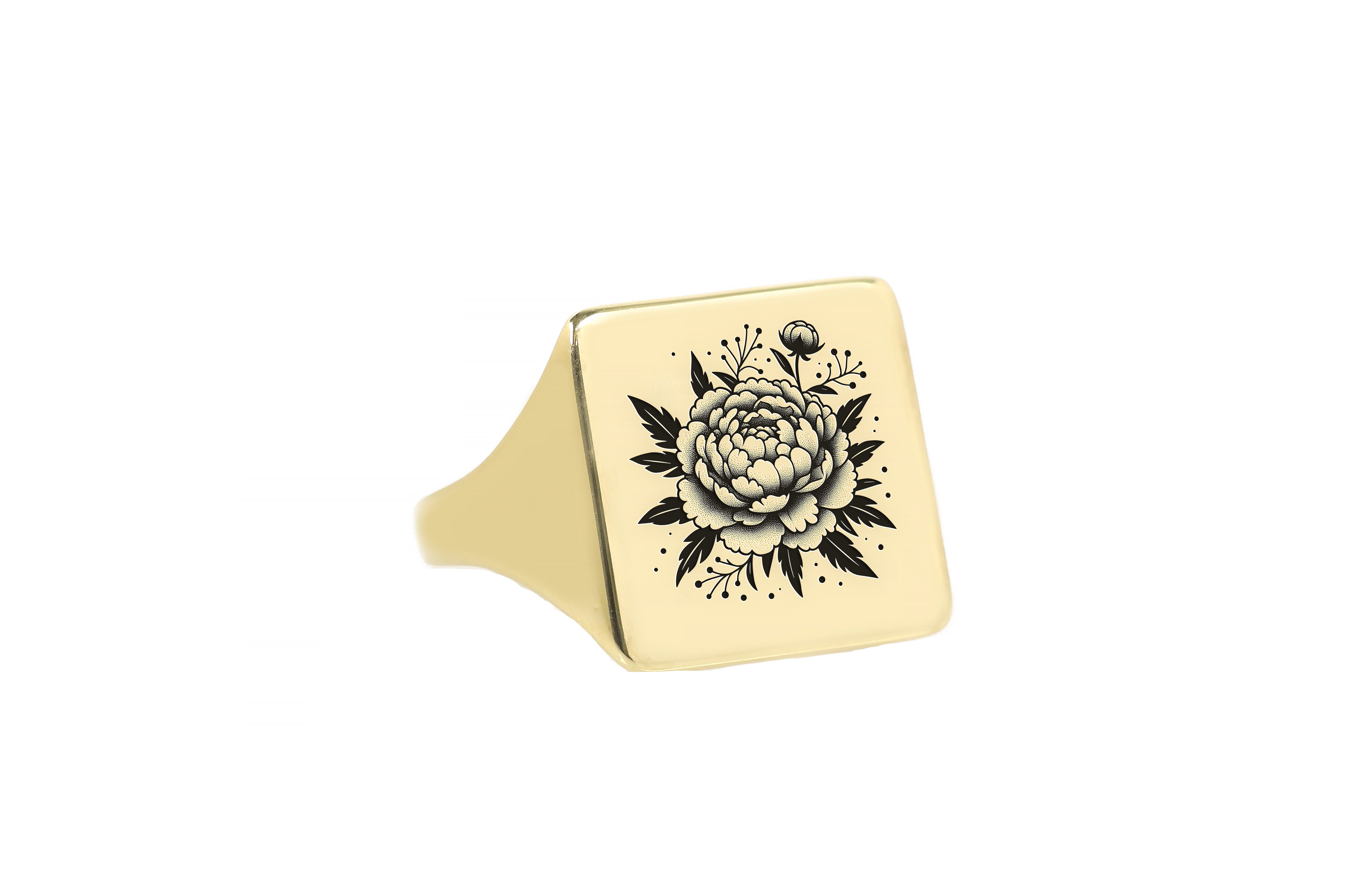 Engraved Flower Gold Ring