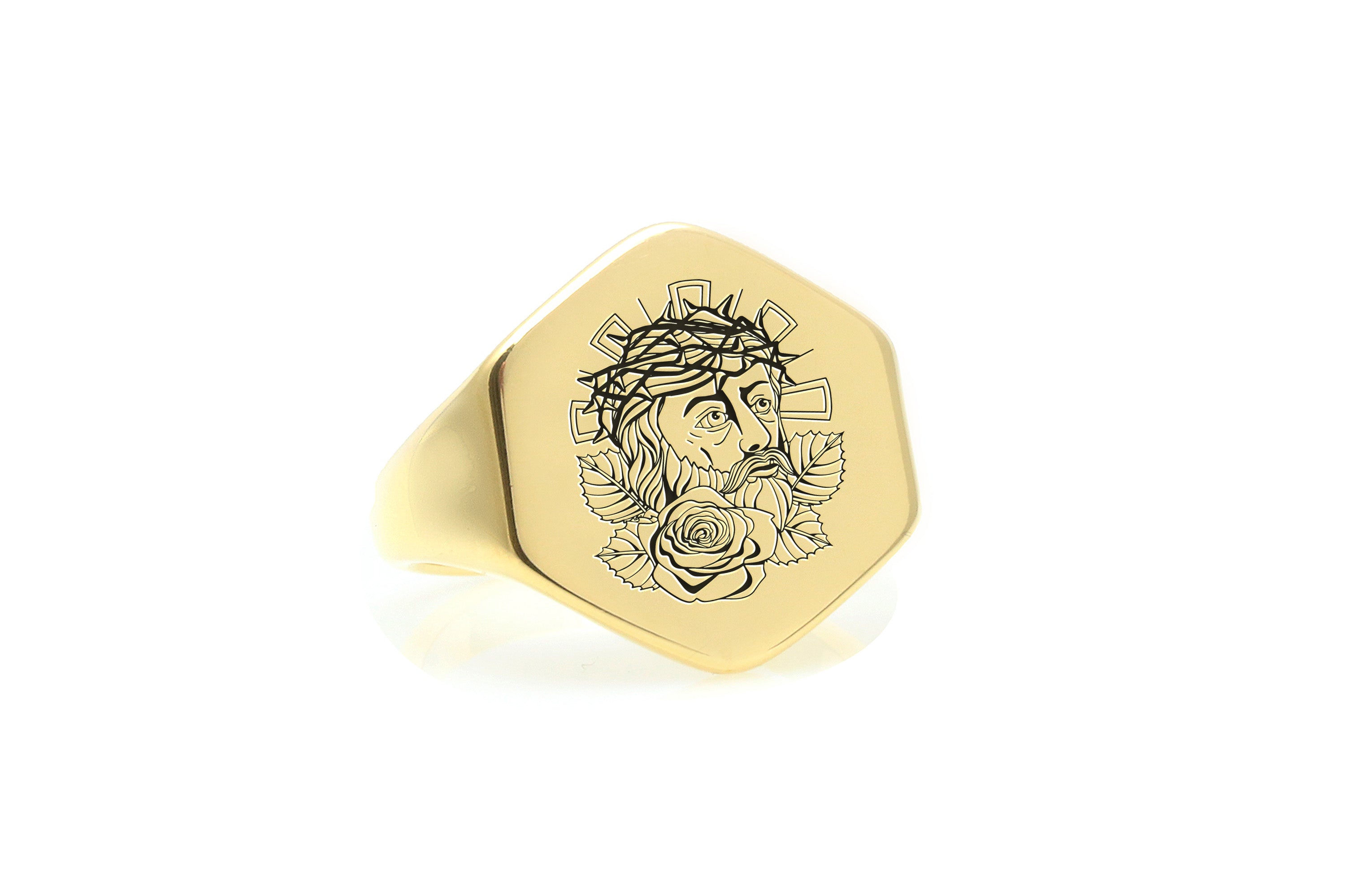 14k Gold Jesus Signet Ring