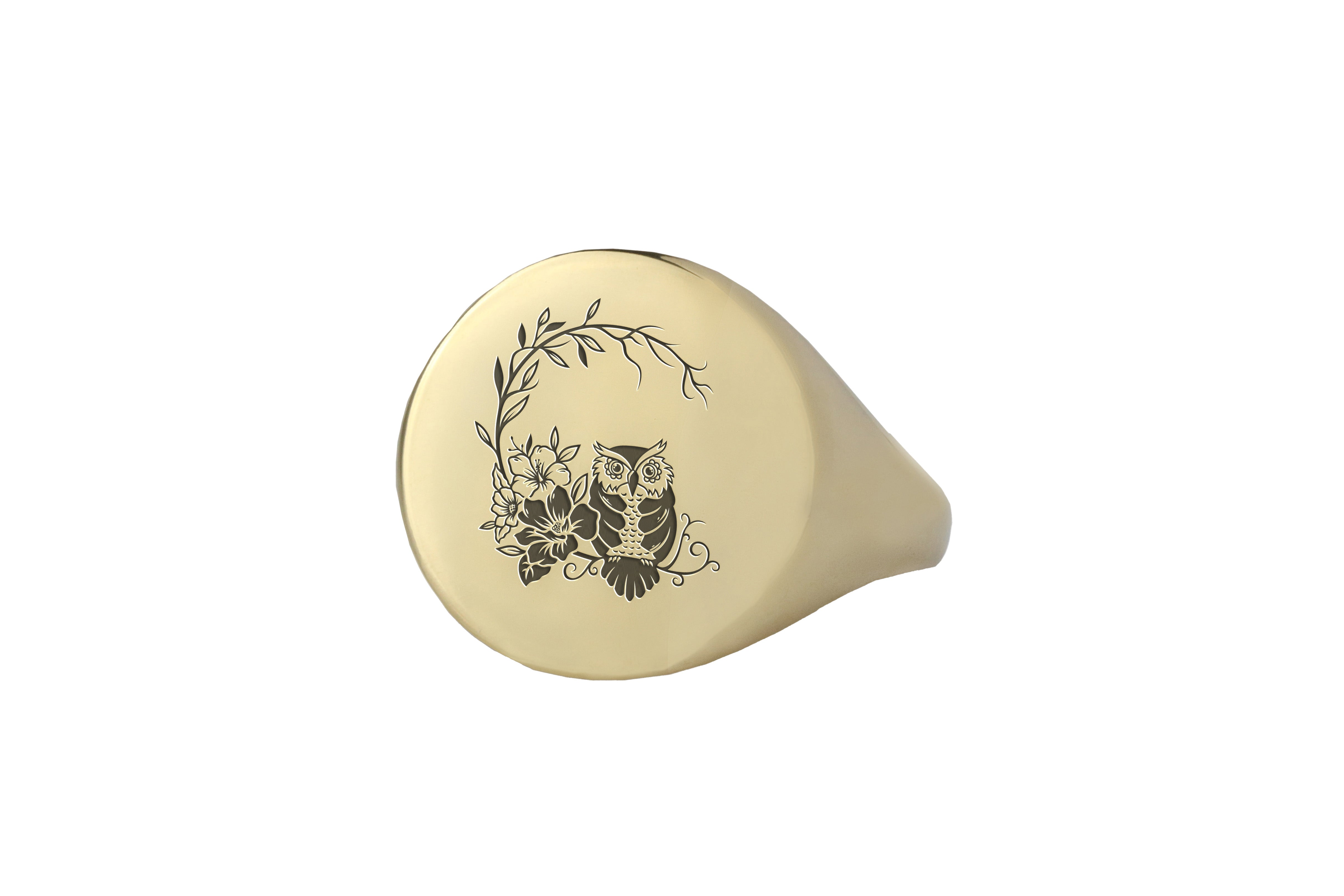 14k Gold Owl Signet Ring