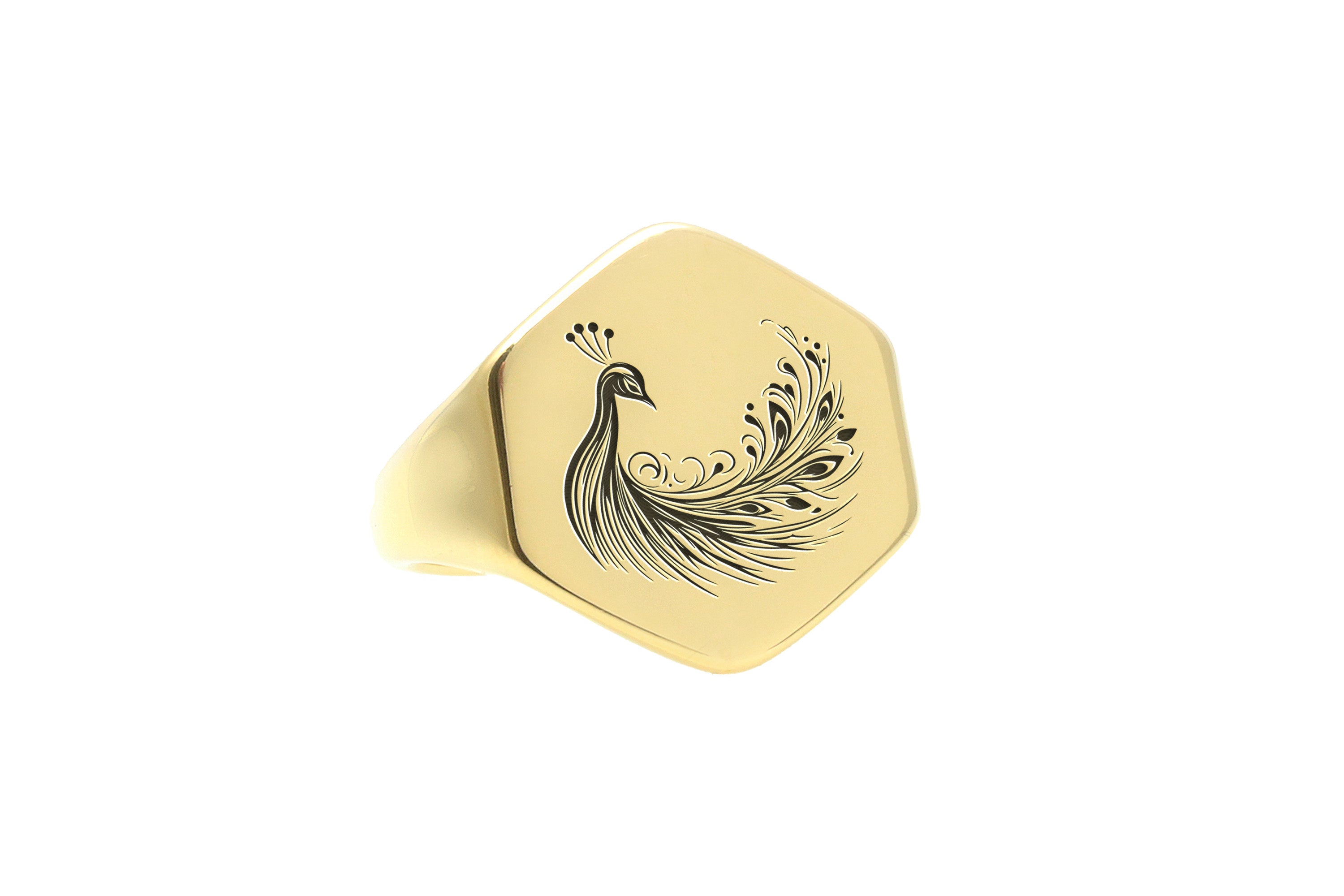 14k Gold Peacock Signet Ring