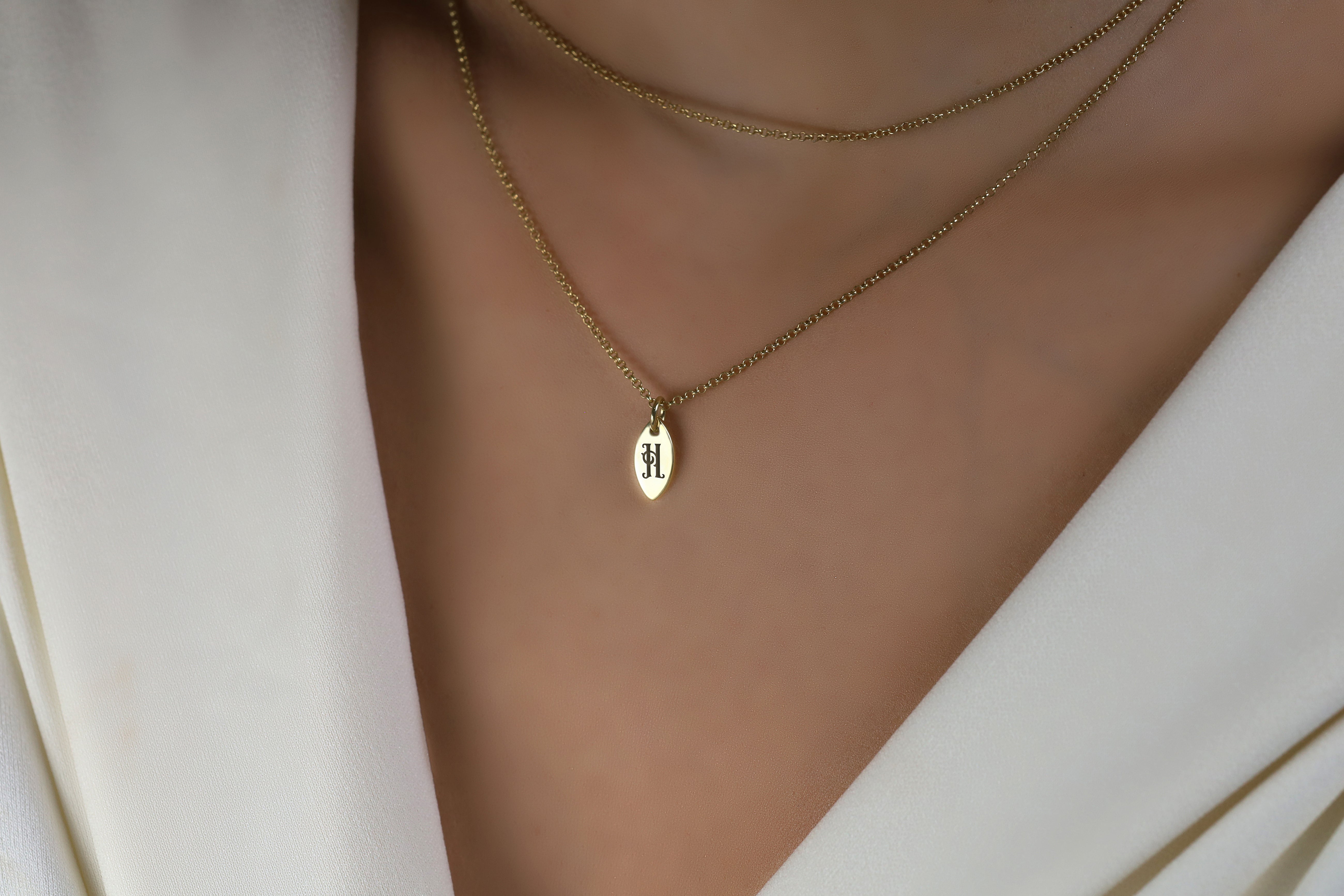 Gothic Font Marquise Pendant Necklace