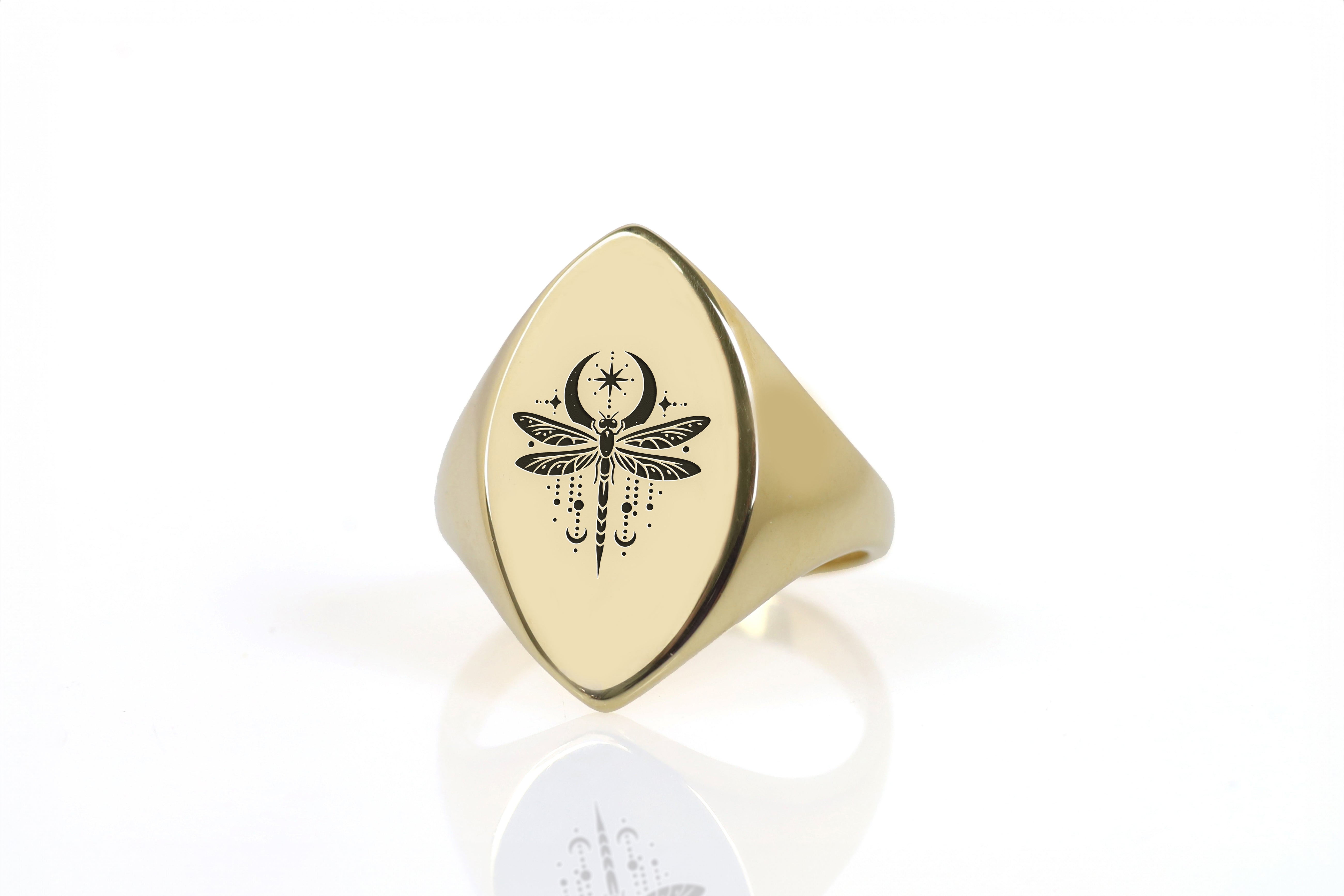 14k Gold Dragonfly Signet Ring