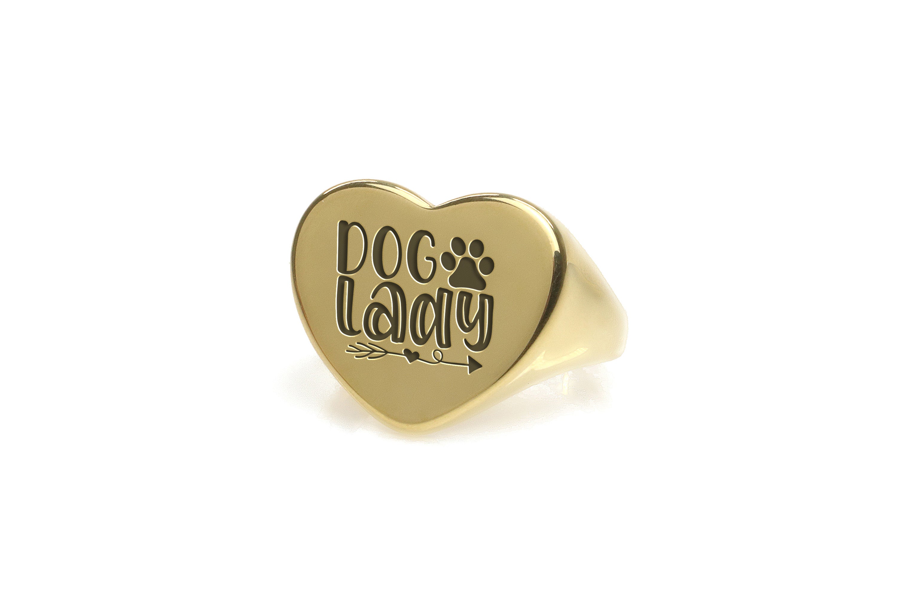 Engraved Dog Lady Gold Signet Ring