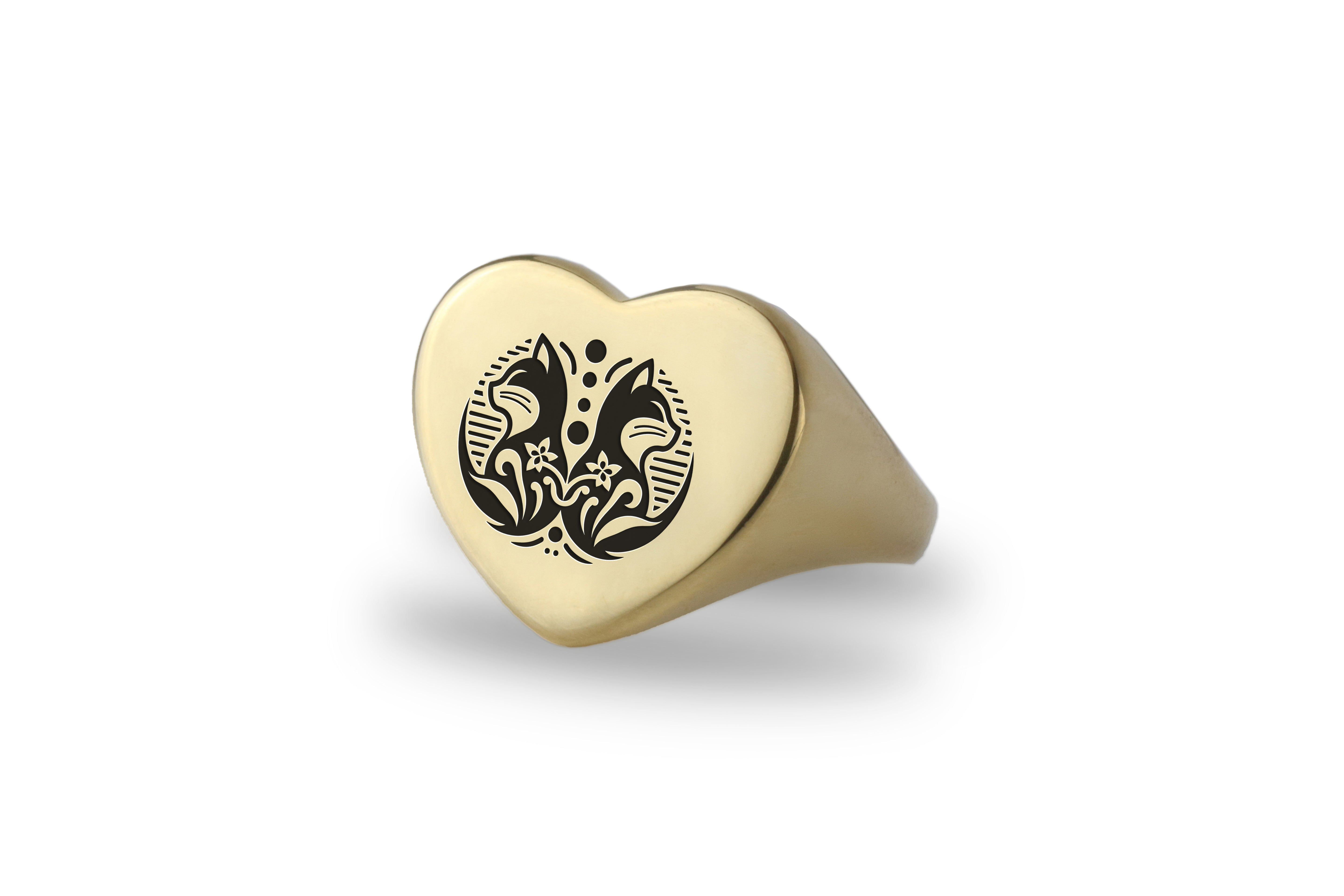 Engraved Chinese Luck Cat Ring
