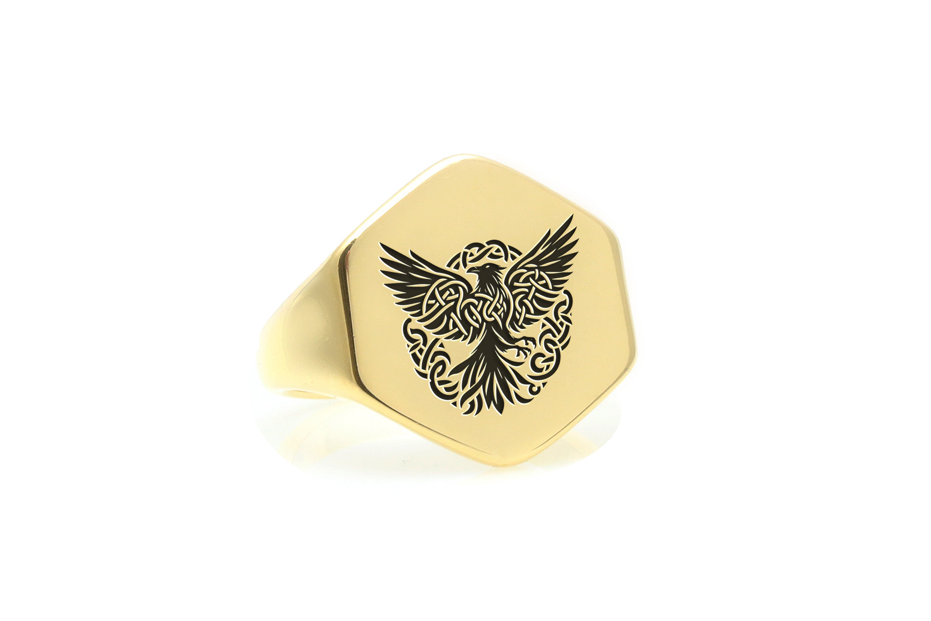 Engraved Raven Signet Ring